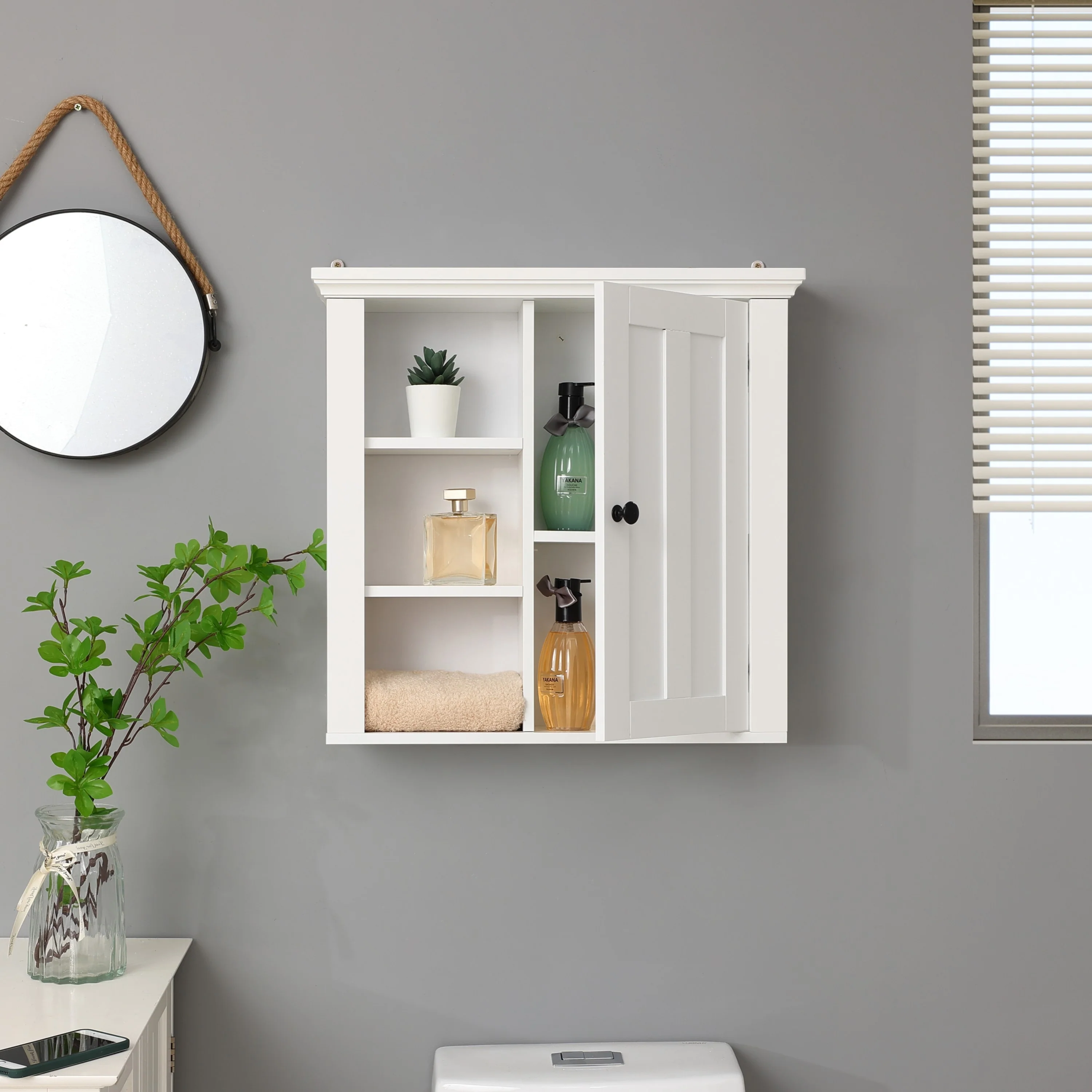 White MDF Wood Bathroom 1-Door Wall Storage Cabinet - 19.96