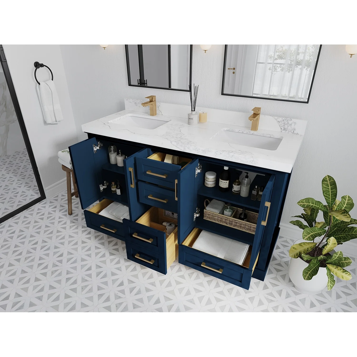 Willow Collection 60 in W x 22 in D x 36 in H Boston Double Bowl Sink Bathroom Vanity with Countertop