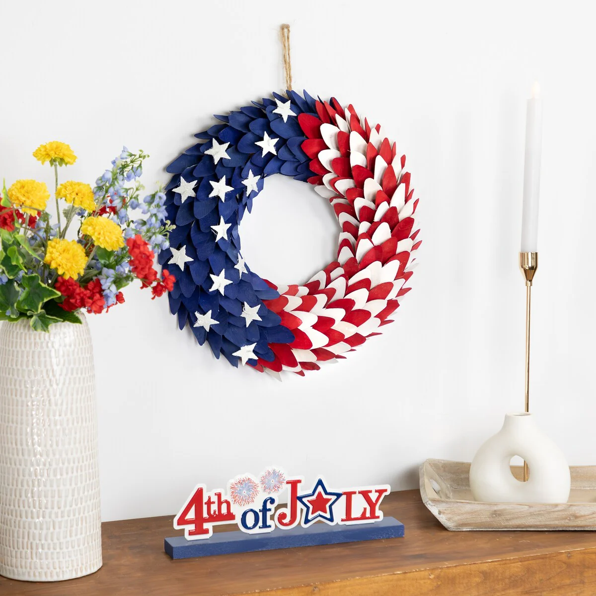 Petals and Stars Wooden Americana Wreath - 15