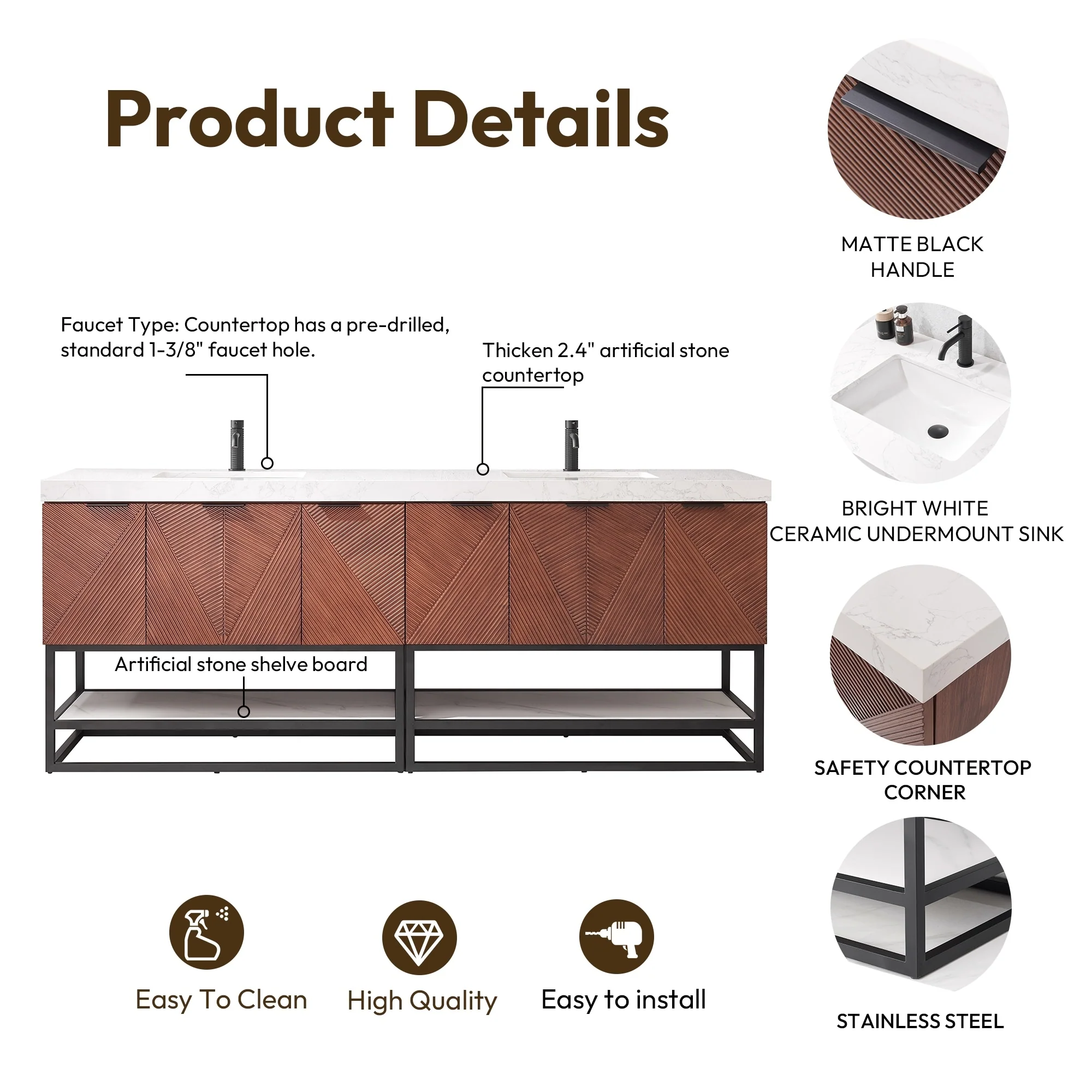 Mahon Double Bath Vanity with Composite Stone Top without Mirror