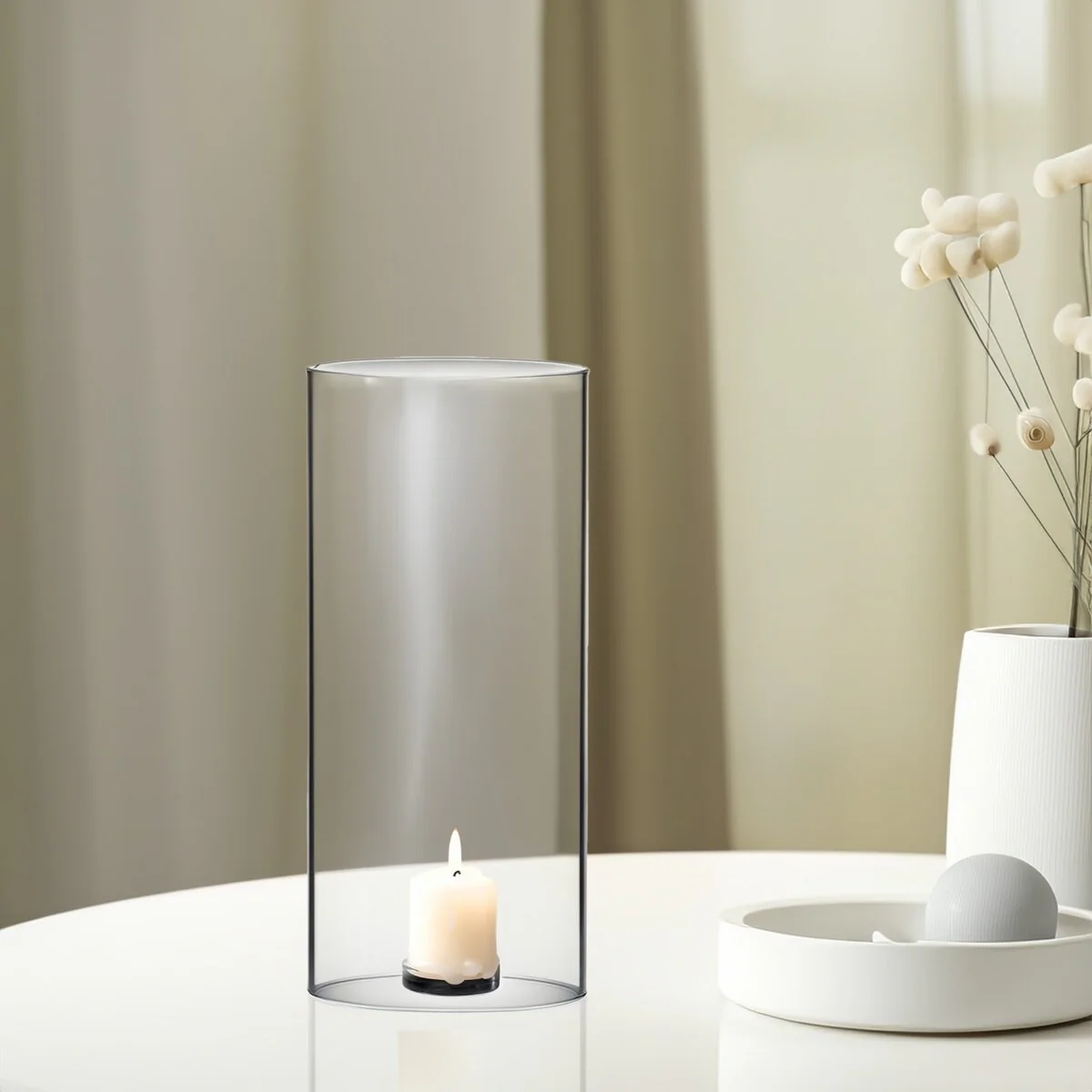 Clear Glass Cylinder Hurricane Chimney Tube, Candle Cover - 1 Piece