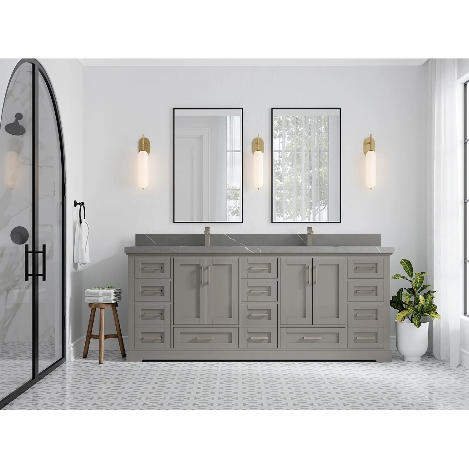 Willow Collection 84 in W x 22 in D x 36 in H Boston Double Bowl Sink Bathroom Vanity with Countertop