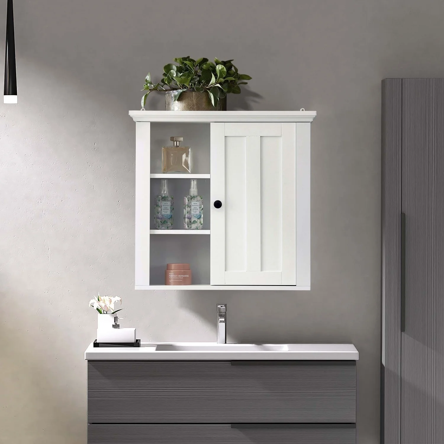 White MDF Wood Bathroom 1-Door Wall Storage Cabinet - 19.96