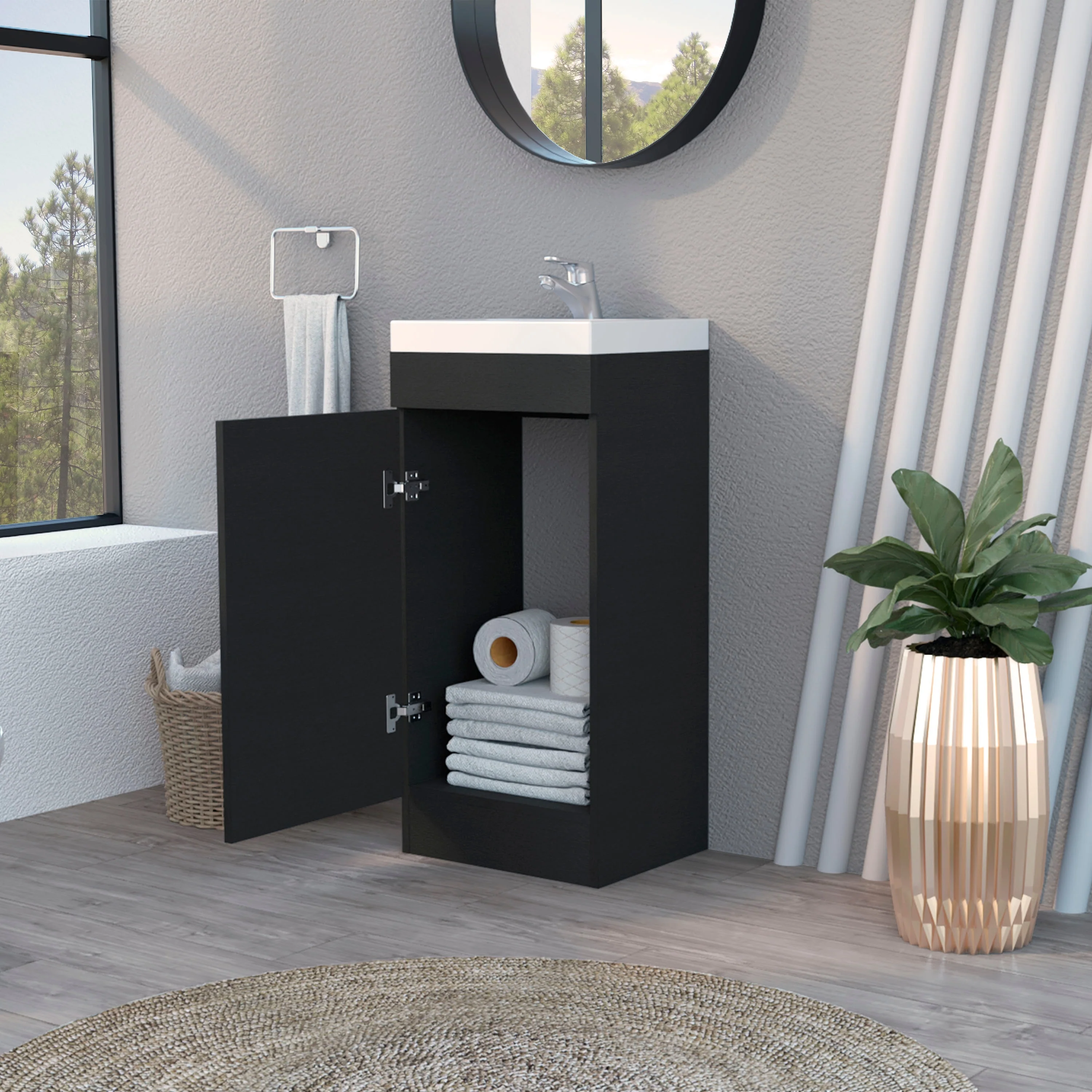 FM Furniture Toledo Single Door Bathroom Vanity Cabinet with Metal Handle and Sink Top