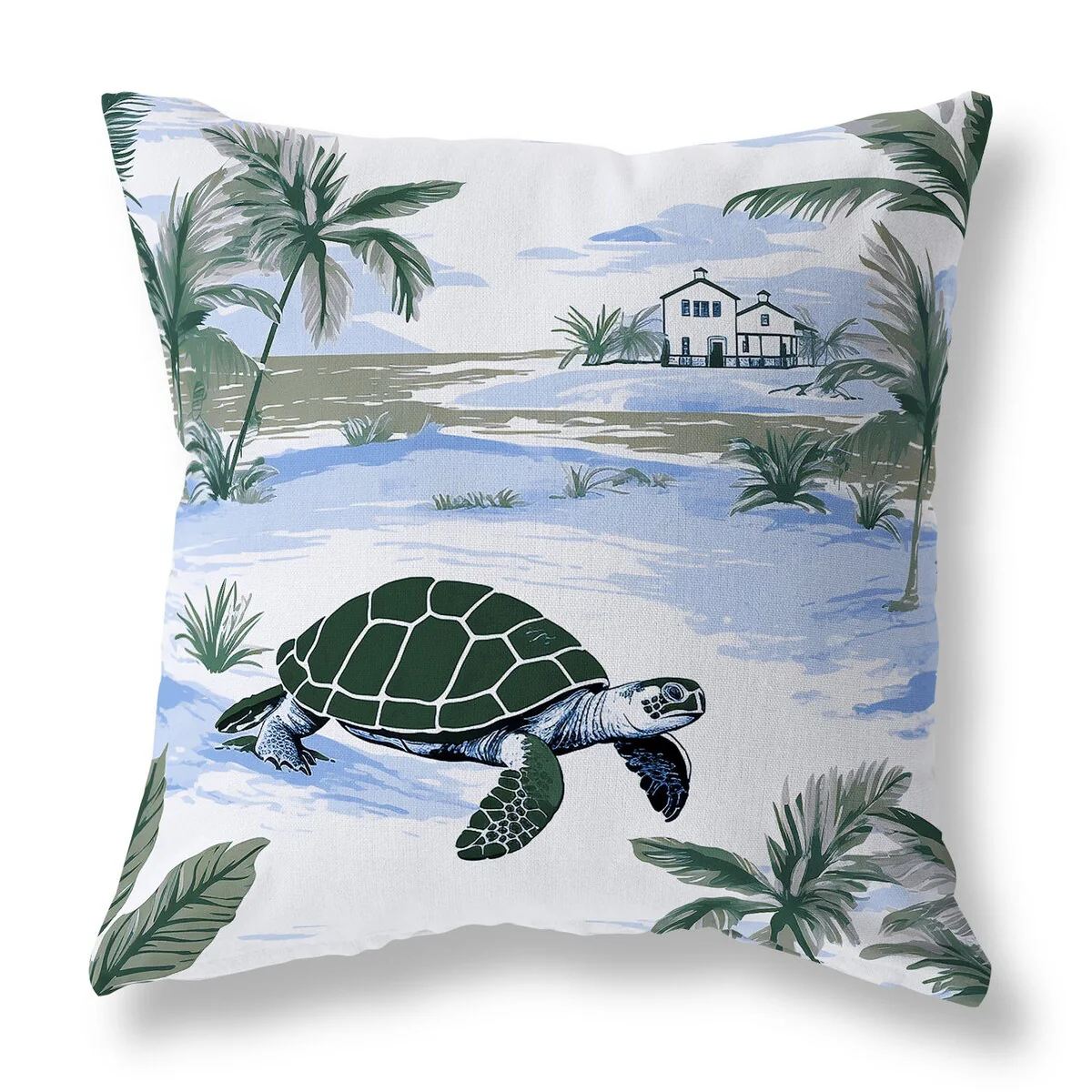 Green And Blue Sandy Shores Turtle Indoor/Outdoor Throw Pillow Zipper