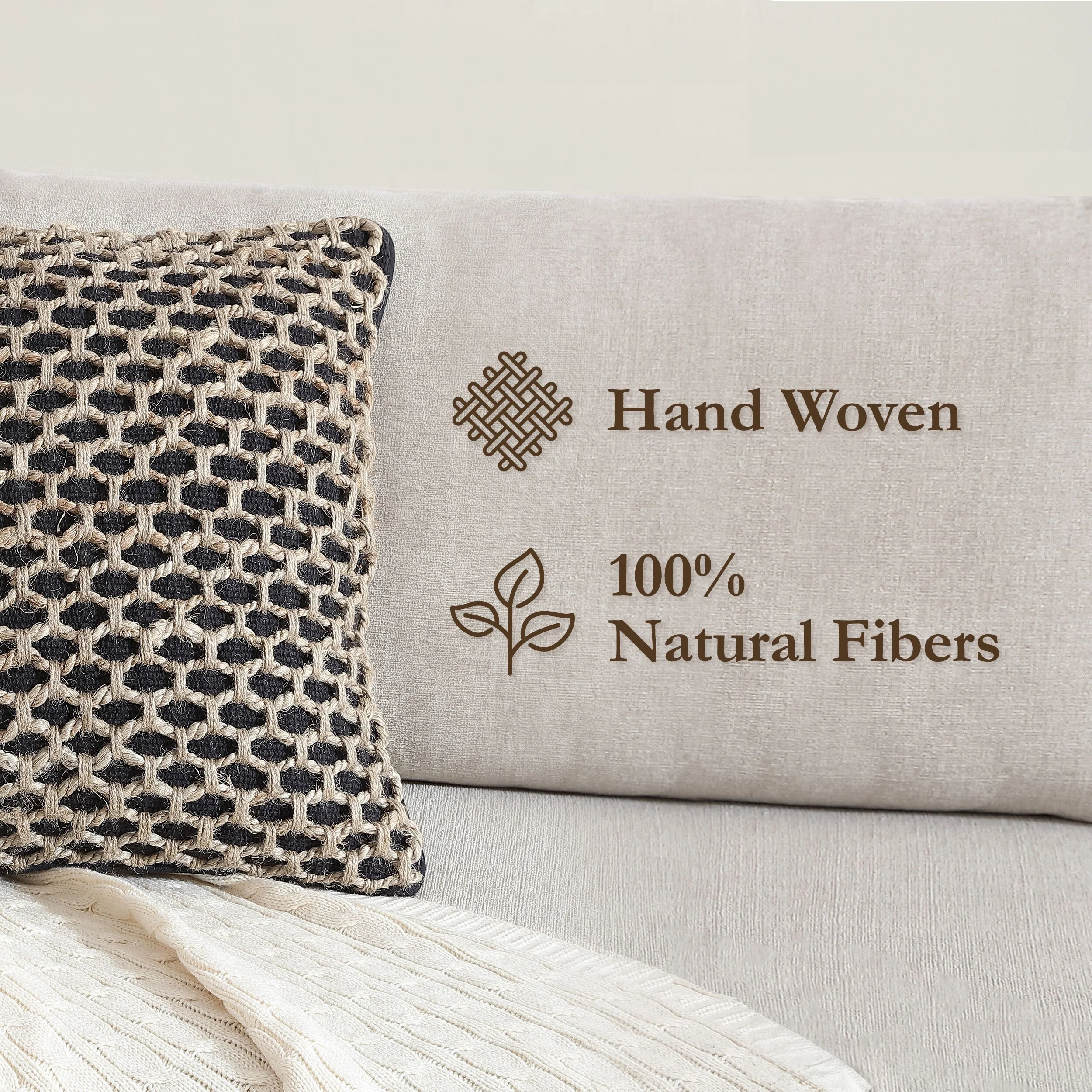 Boho Living Jada Braided Cotton/Jute Throw Pillow Covers