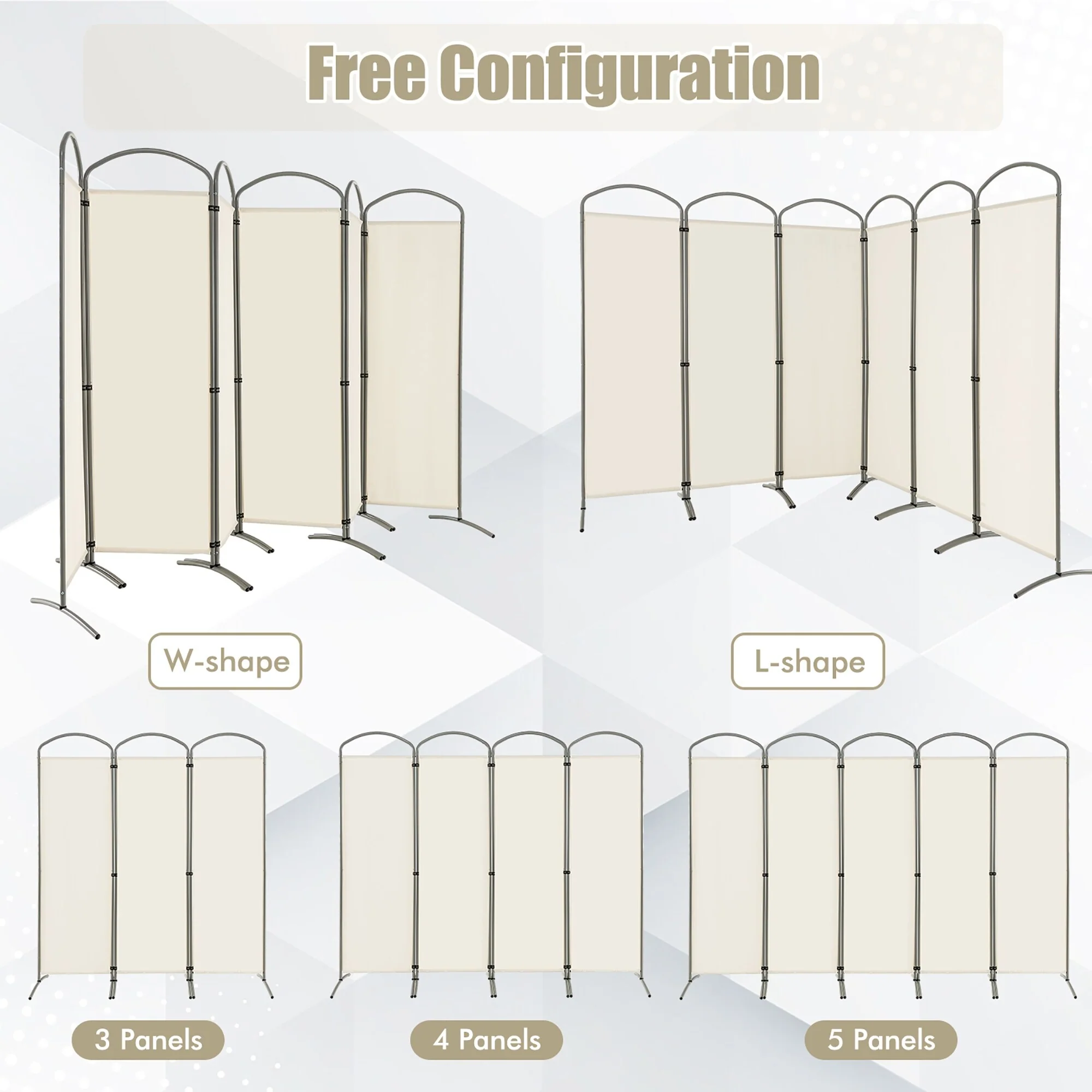 Costway 6 Panels Folding Privacy Screen 6 Ft Tall Fabric Privacy
