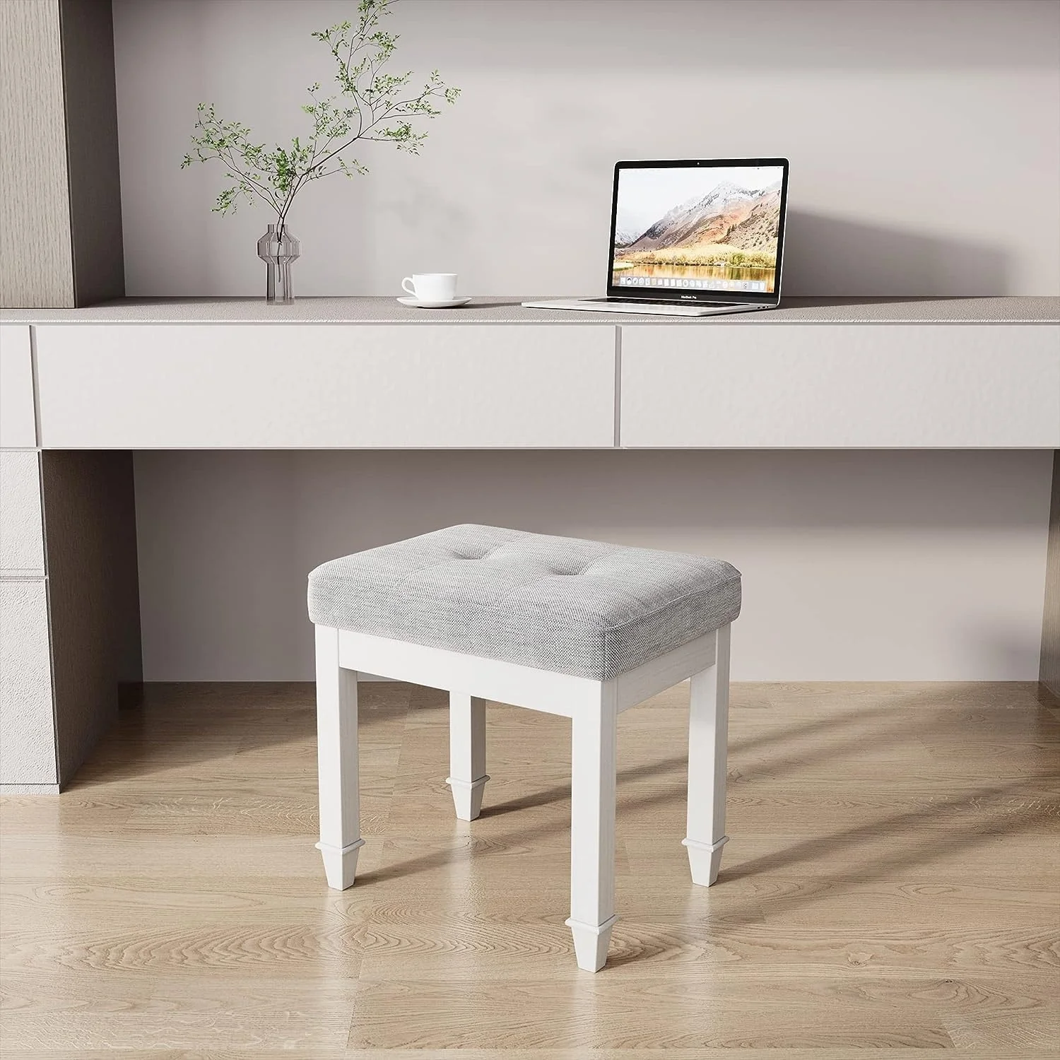 Vanity Stool Bench with Solid Wood Leg