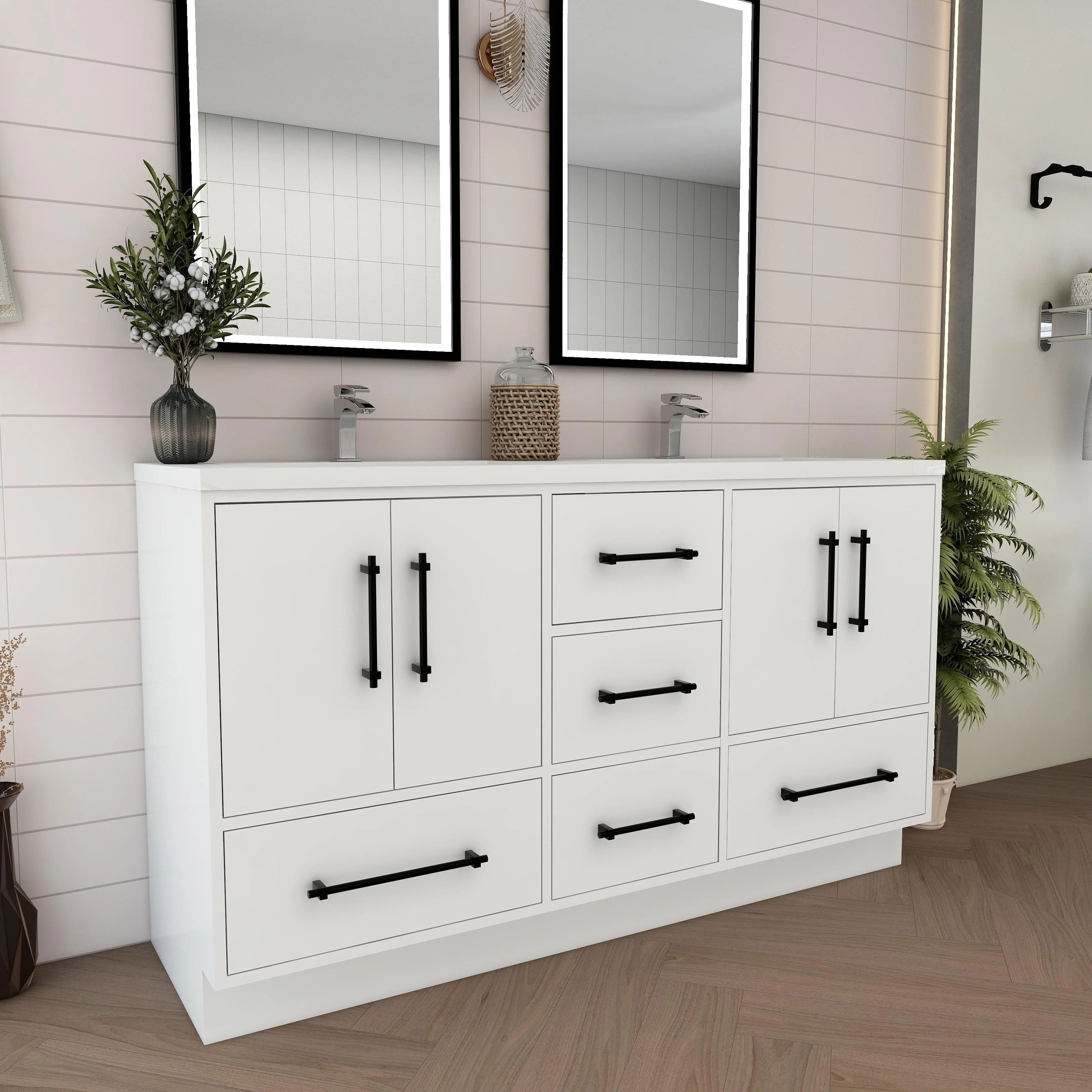 Victoria 60'' Freestanding Vanity with Double Reinforced Acrylic Sink - 59.5