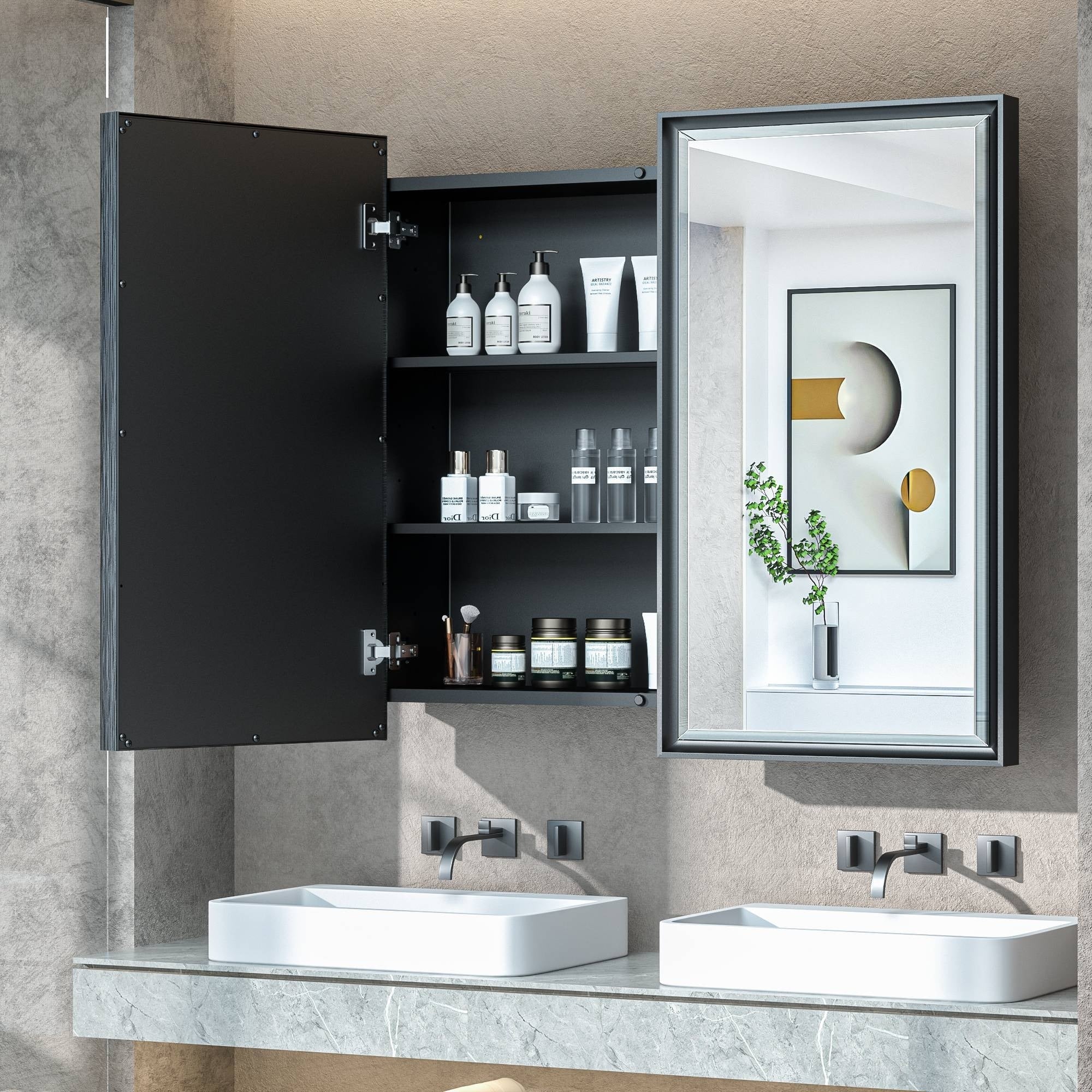 TokeShimi Medicine Cabinets for Bathroom with Mirror, Beveled Framed