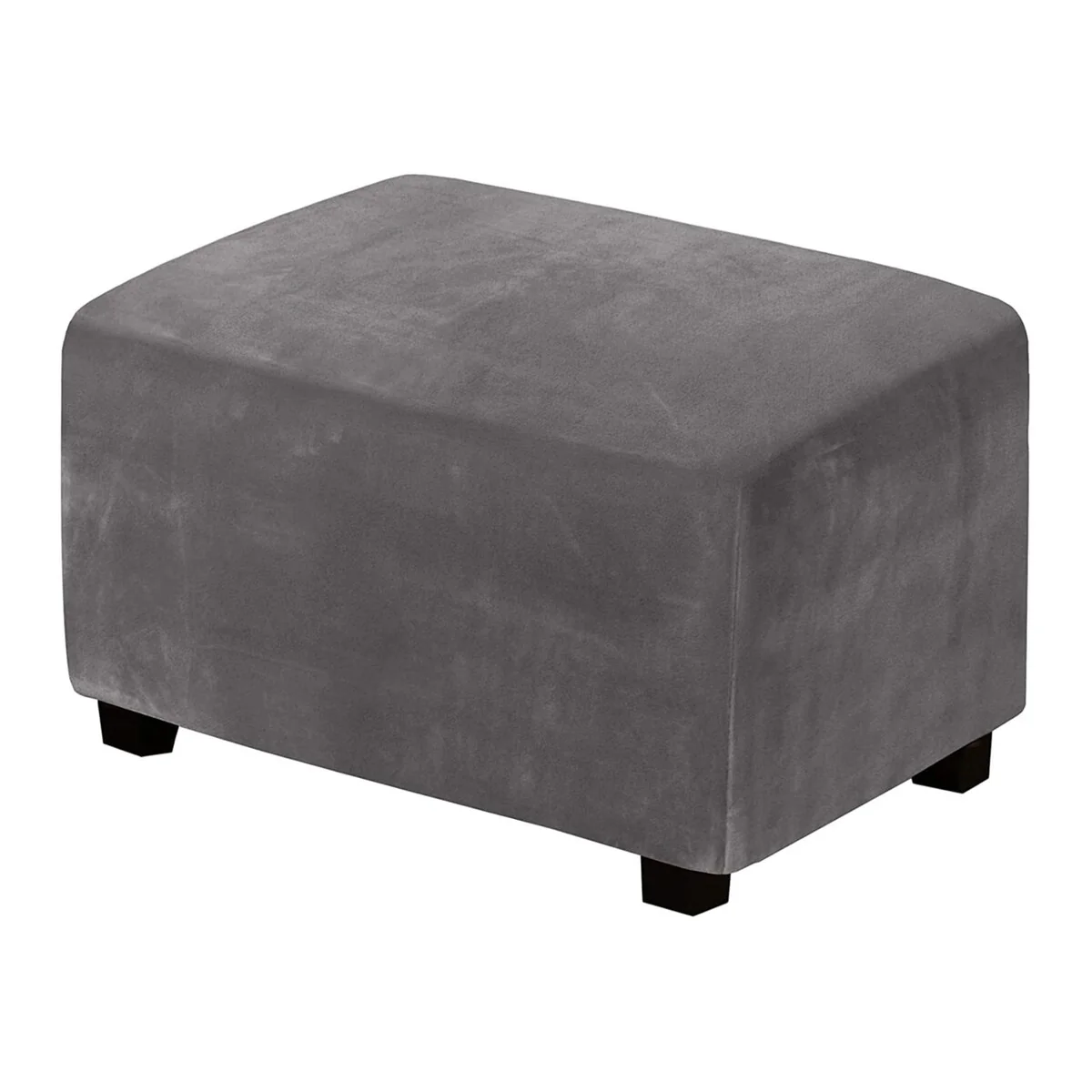 Enova Home One Piece Large Removable Stretch Velvet Fabric Ottoman Slipcover with Elastic Bottom