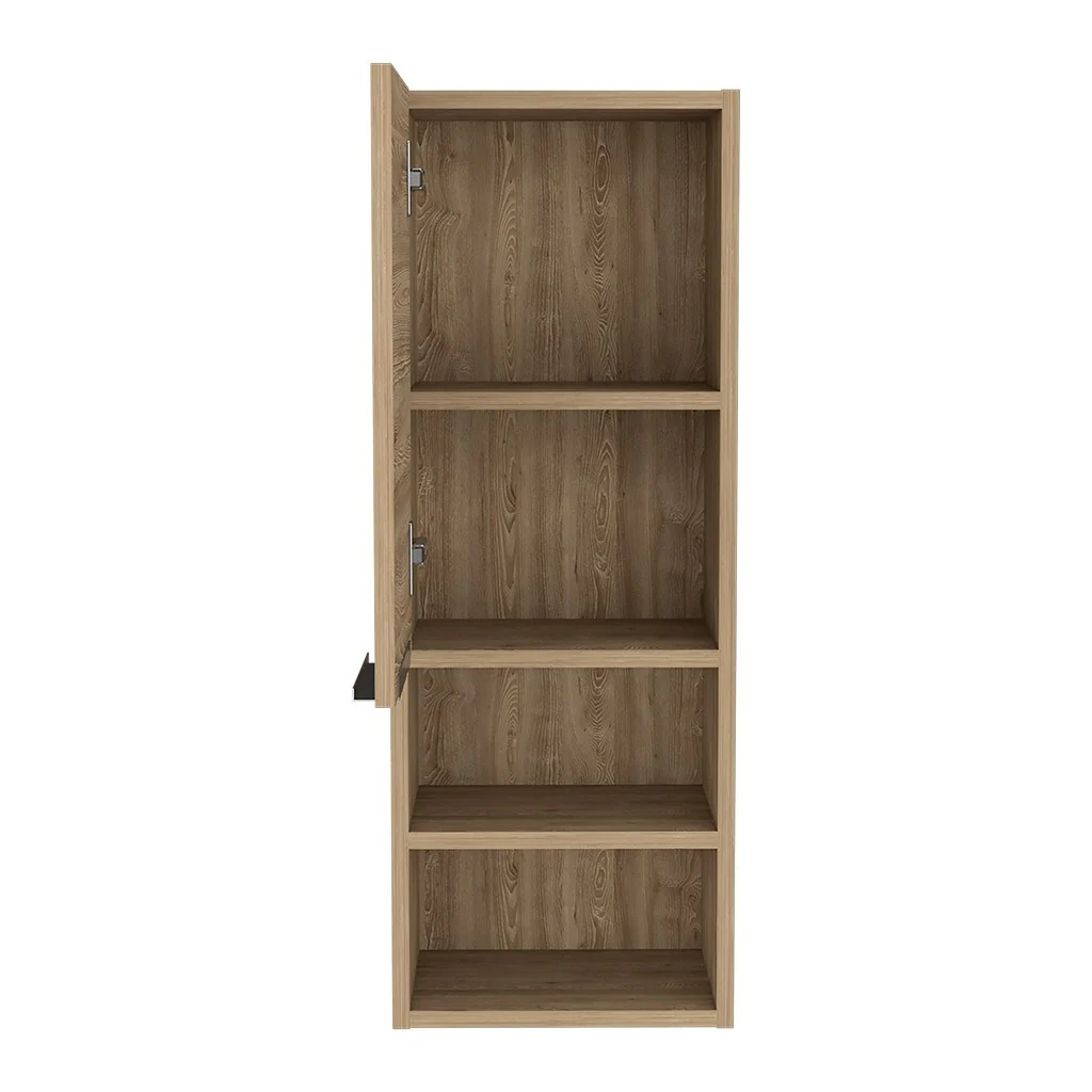 Modern Wood Medicine Cabinet, Compact Bathroom Medicine Cabinet with 1 Door and Open Shelves, 32.08 