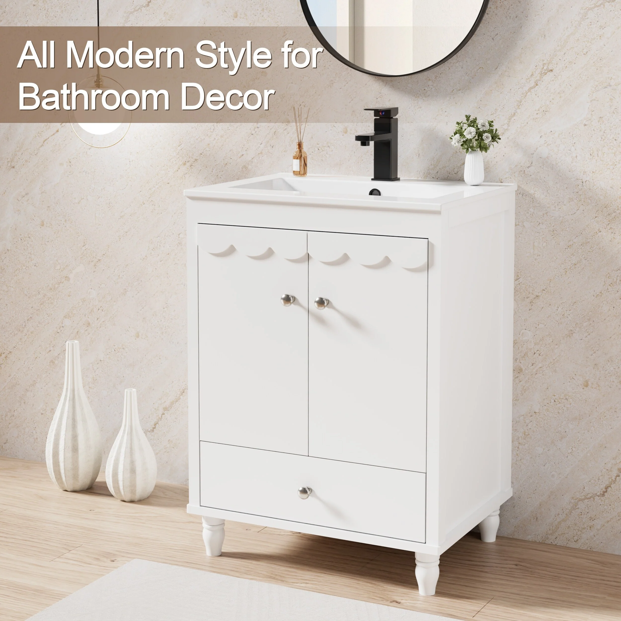 Lace Trim Freestanding Bathroom Vanity Set - Perfect for Bathrooms