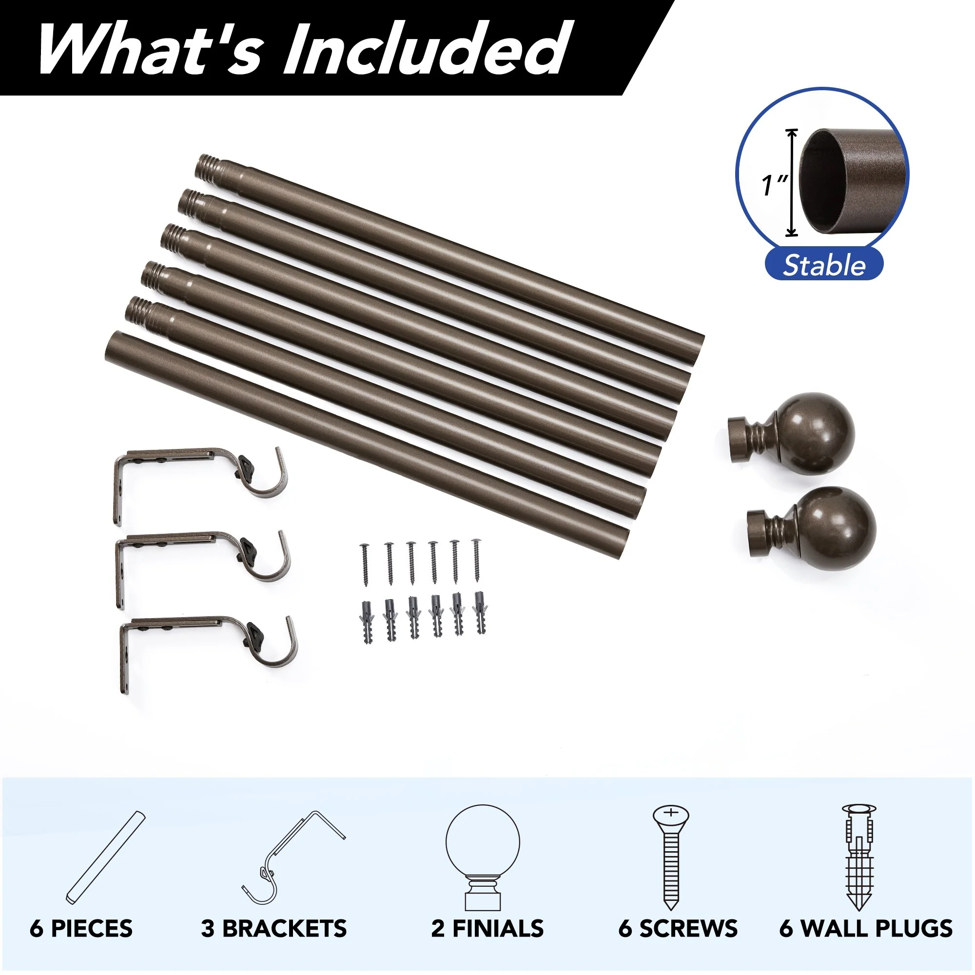 Deconovo 1 Inch Window Curtain Rod