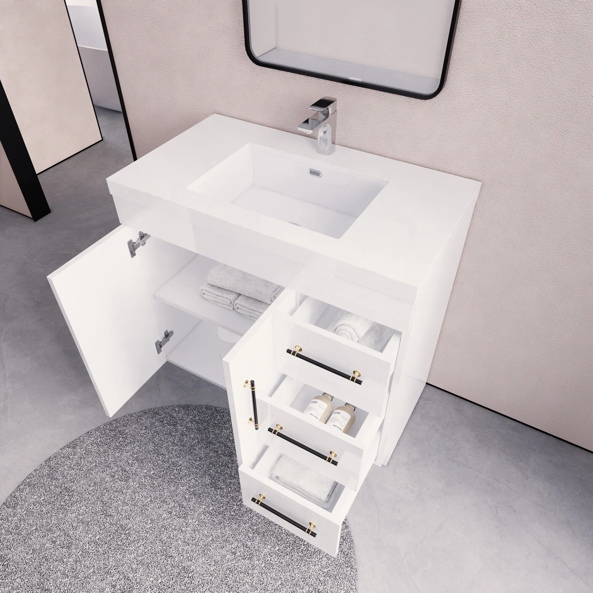 Eliza 36 Freestanding Vanity (Right Drawers) with Single Sink