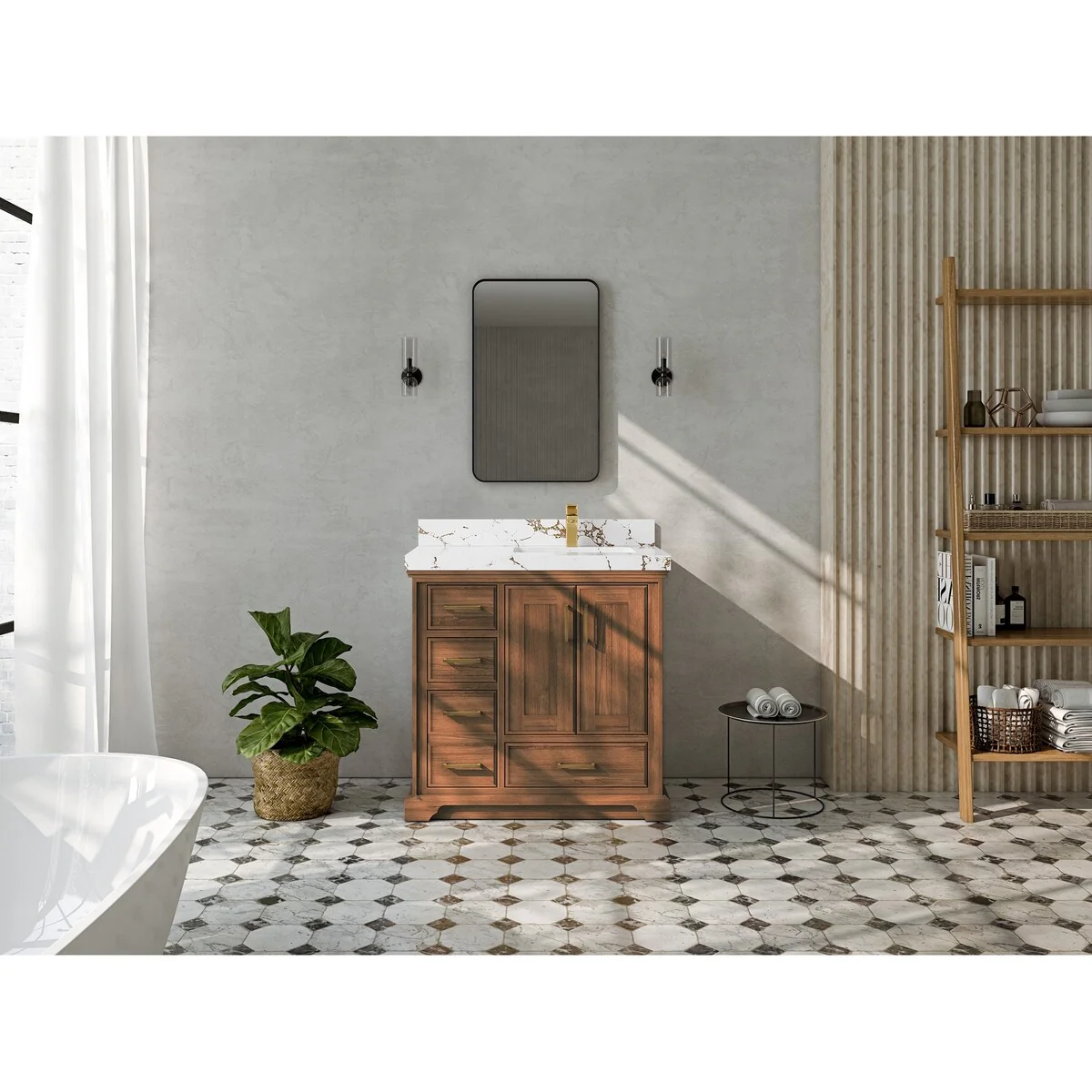 Willow Collections 36 in. W x 22 in. D Charlotte Teak Right Offset Sink Bathroom Solid Teak Vanity with Countertop