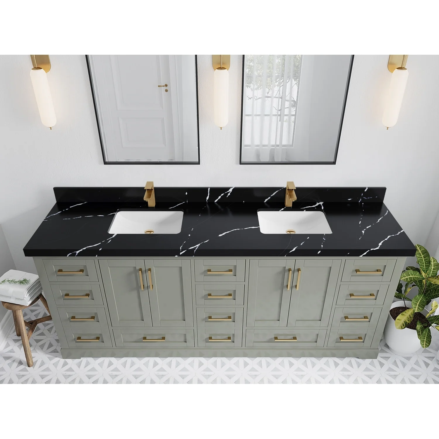 Willow Collection 84 in W x 22 in D x 36 in H Boston Double Bowl Sink Bathroom Vanity with Countertop