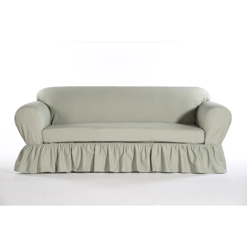 Washed cotton Ruffled 2 piece loveseat slipcover