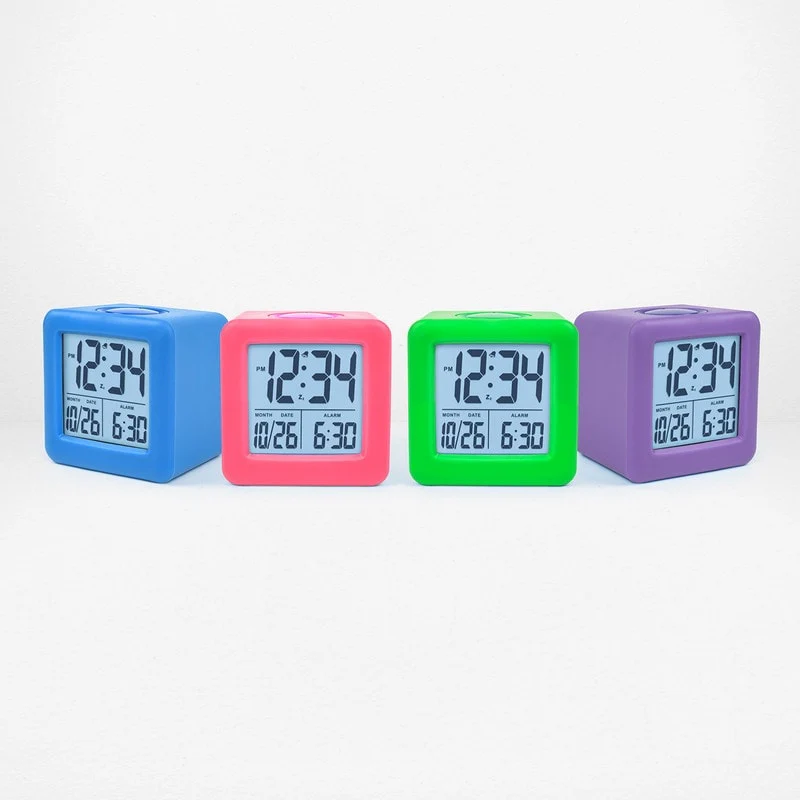 Equity by La Crosse Purple Soft Cube LCD Alarm Clock with Smart Light