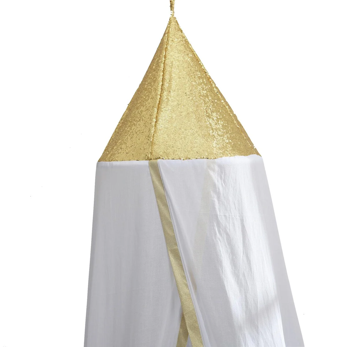 Cleopatra Gold Sequin Round Plastic Hoop Sheer Mosquito Bed Canopy