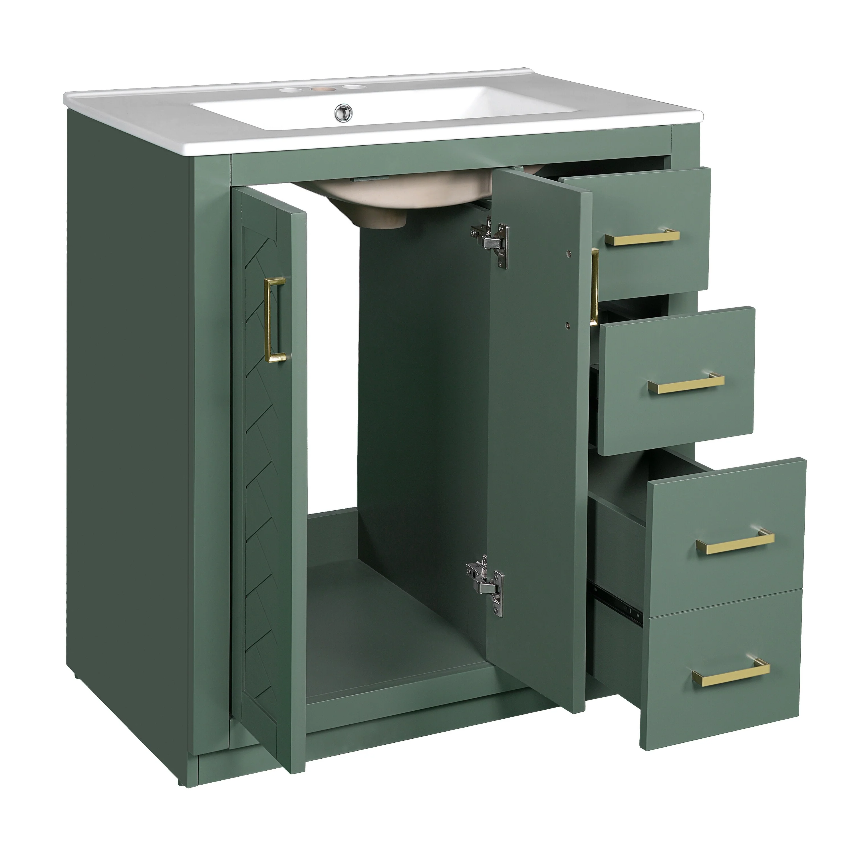 30'' Bathroom Vanity with Ceramic Sink Combo, Bathroom Storage Cabinet Vanity Set with 3 Drawers& Soft Closing Doors