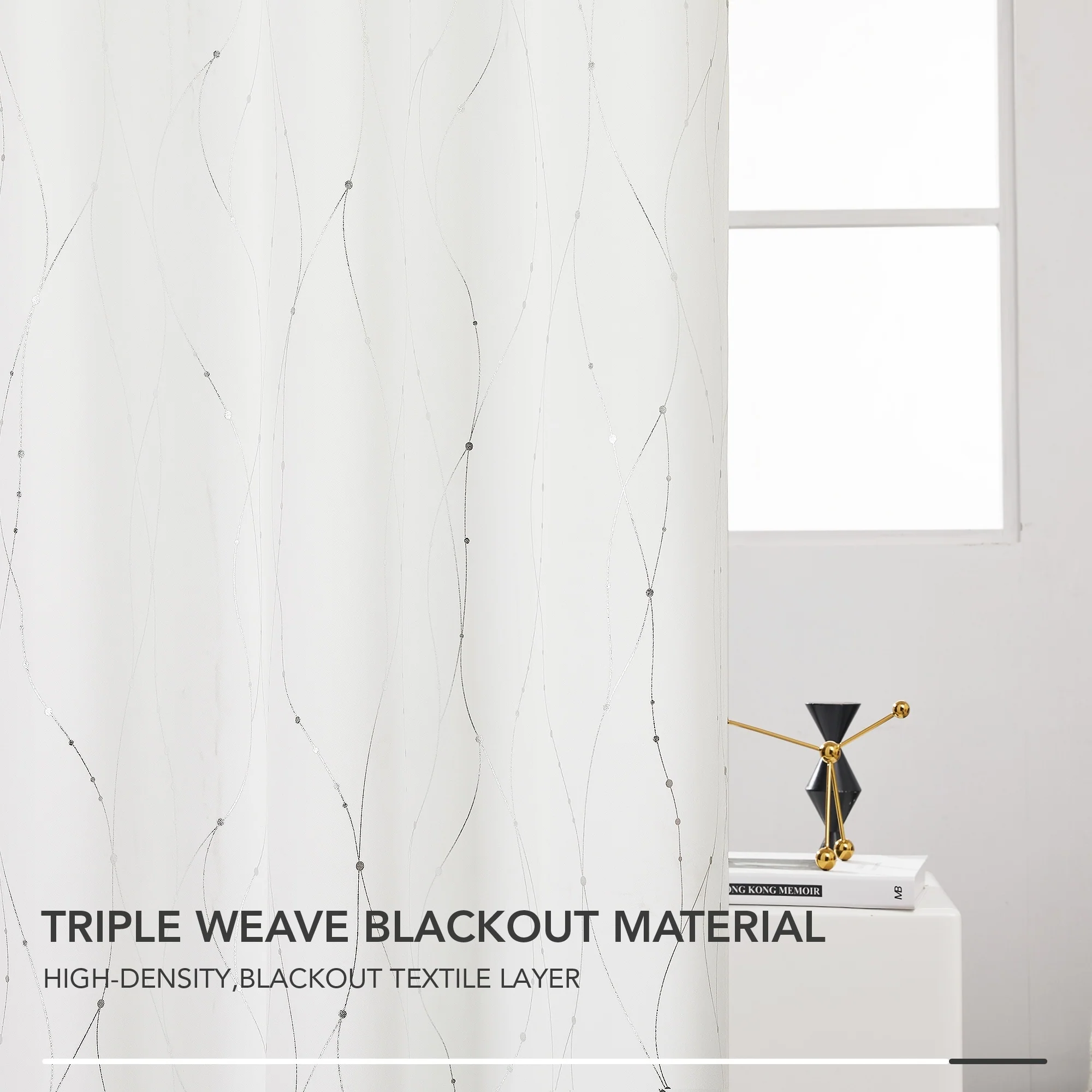 Deconovo Wave Line with Dots 52 Width Curtains Pair(2 Panel)