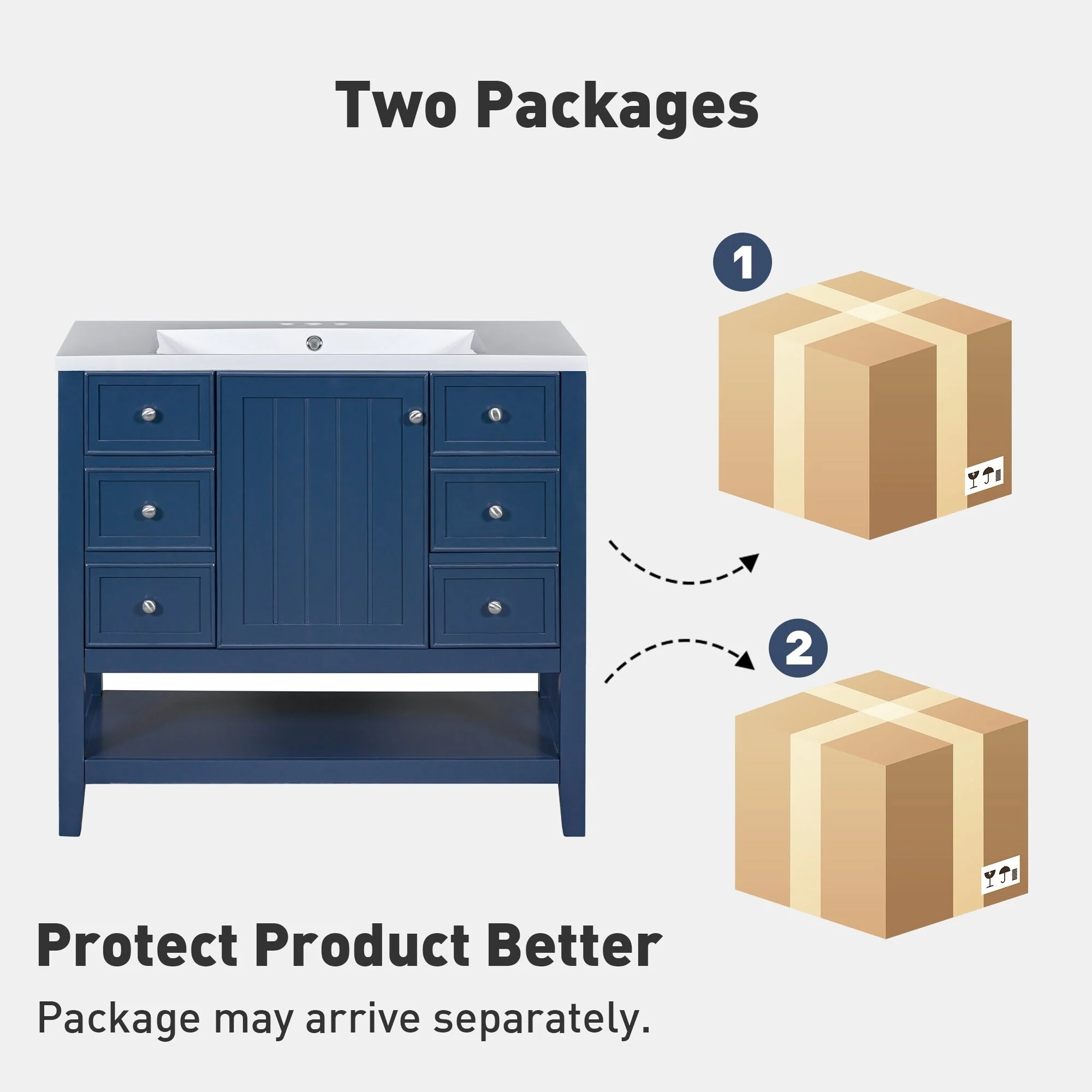 36 Inch Freestanding Bathroom Vanity Set with Drawers and Ceramic Sink