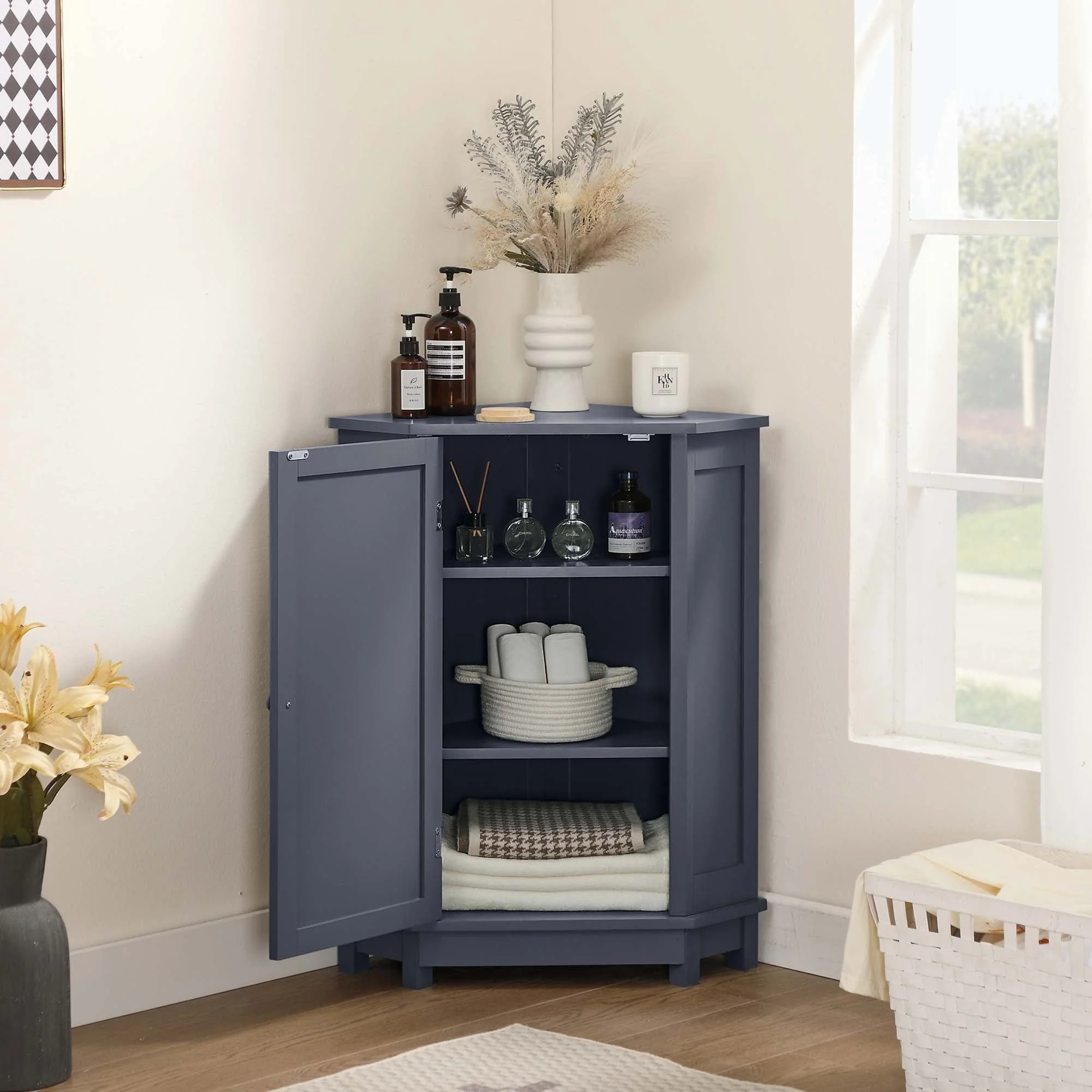 Triangle Corner Bathroom Cabinet with Shelf