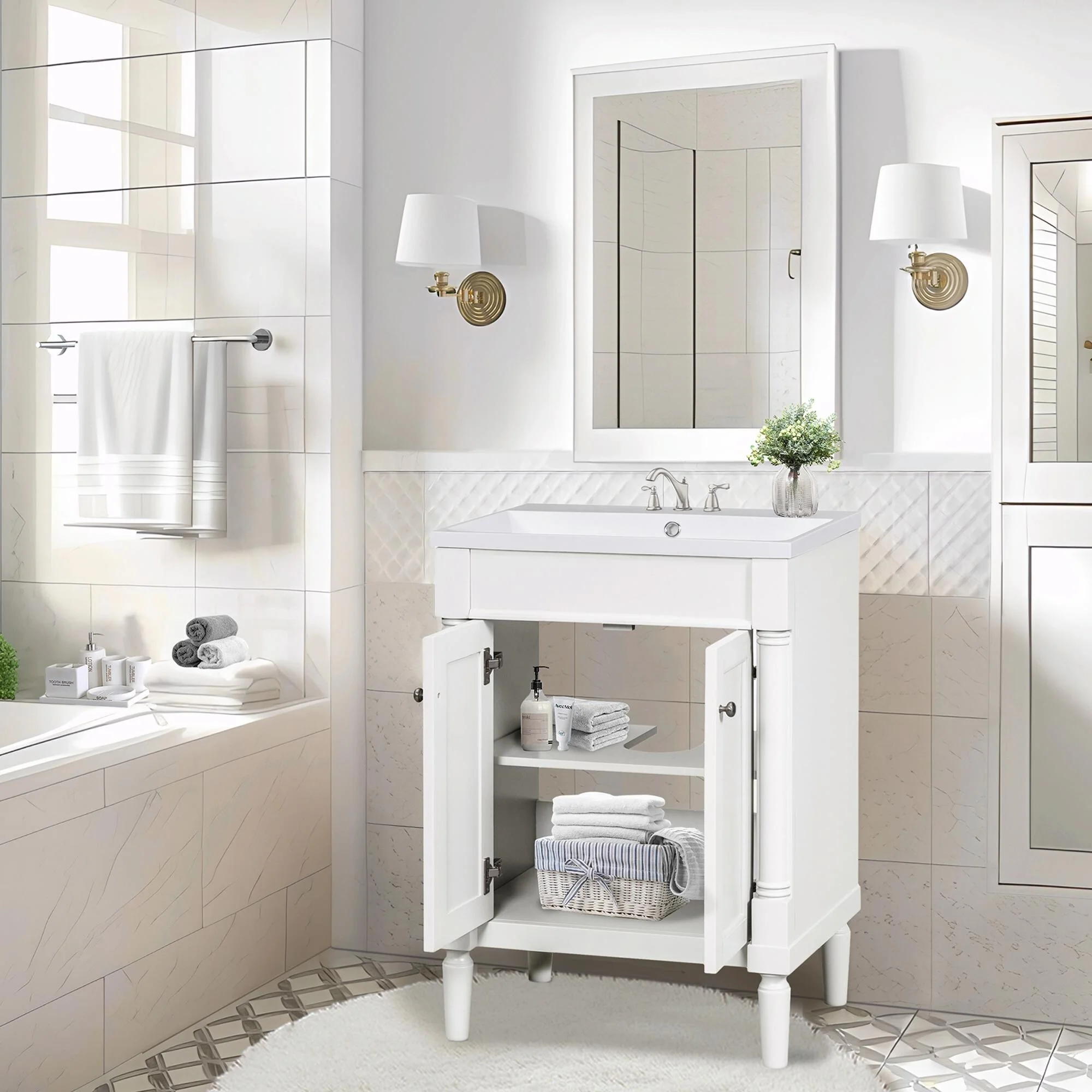 24'' Bathroom Vanity with Top Sink: Modern 2-Tier Storage Cabinet, Single Sink, Large Shelves