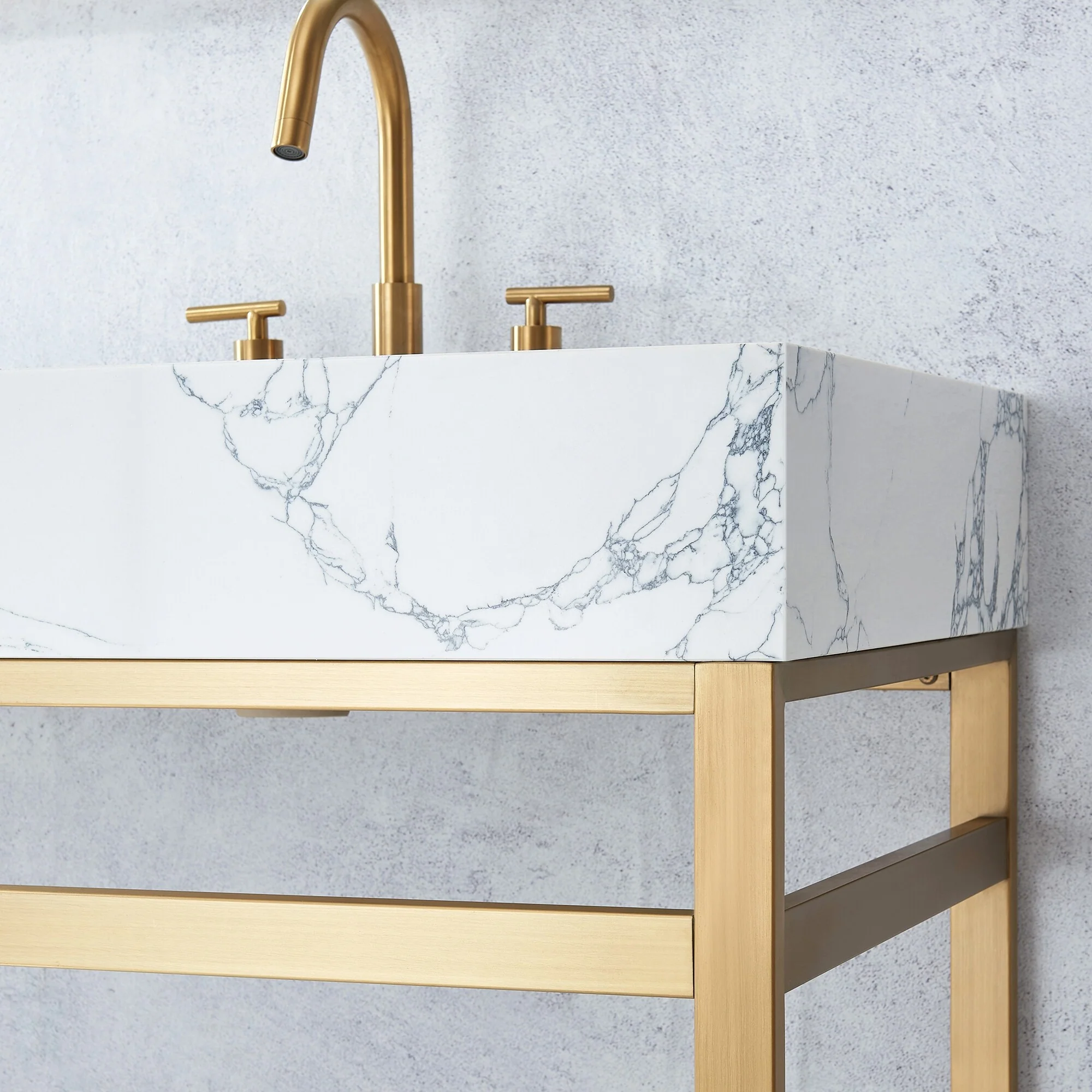 Ecija Bath Vanity, Metal Support with Composite Stone Top, no Mirror