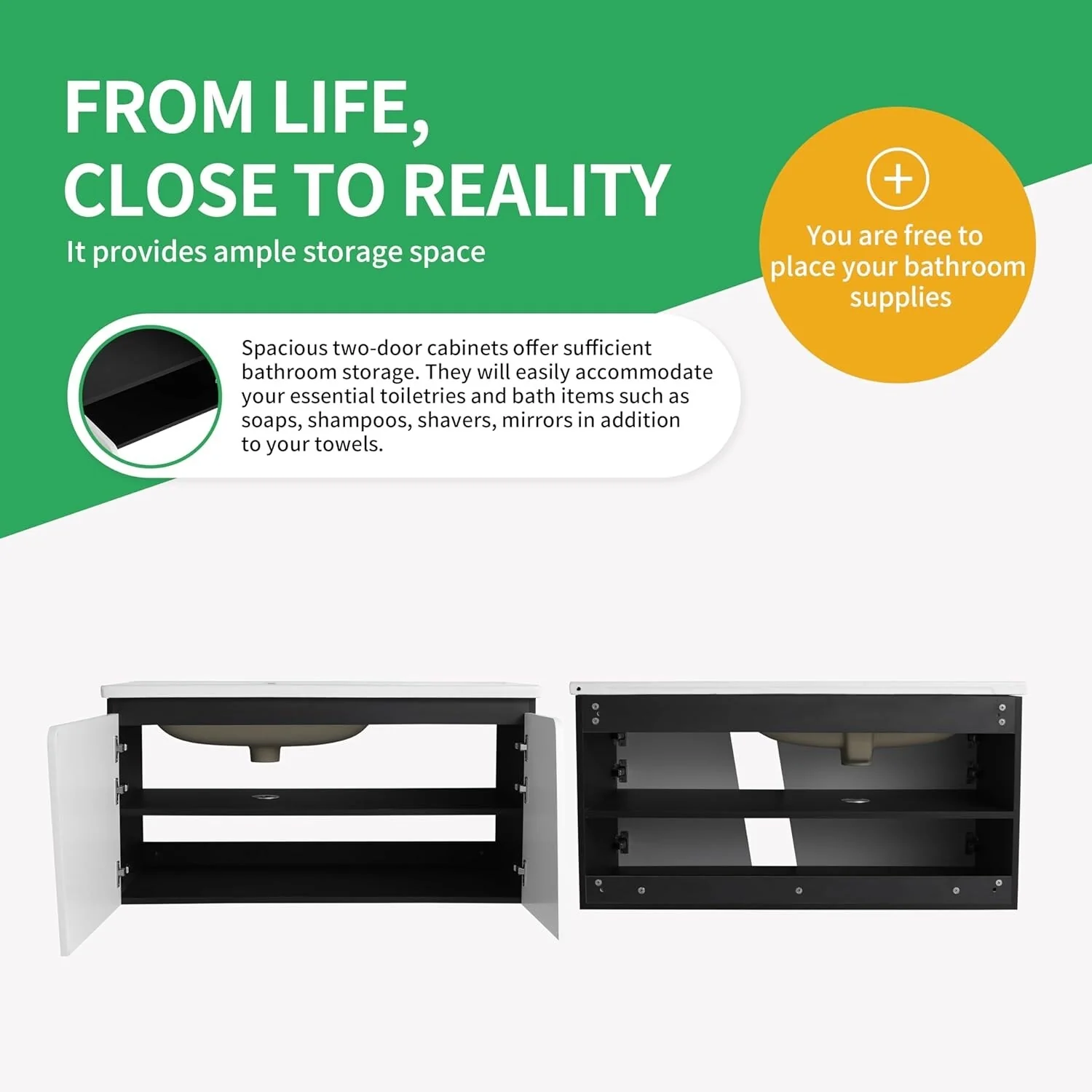 BNK 28/ 32/36/40 Inch Single Sink Bathroom Vanity with Soft Close Door, Modern Floating Vanity