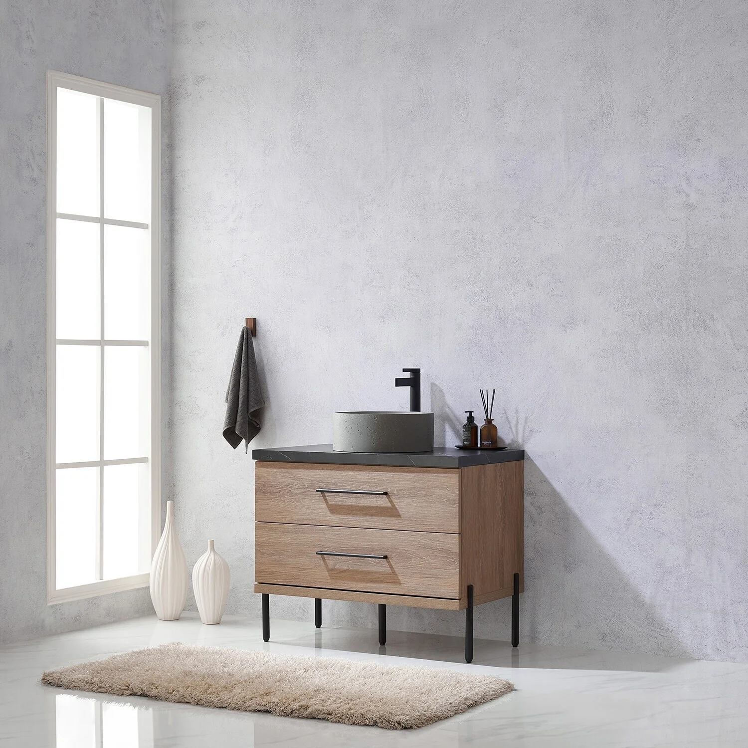Trento Bath Vanity with Sintered Stone Top with Concrete Sink (R)