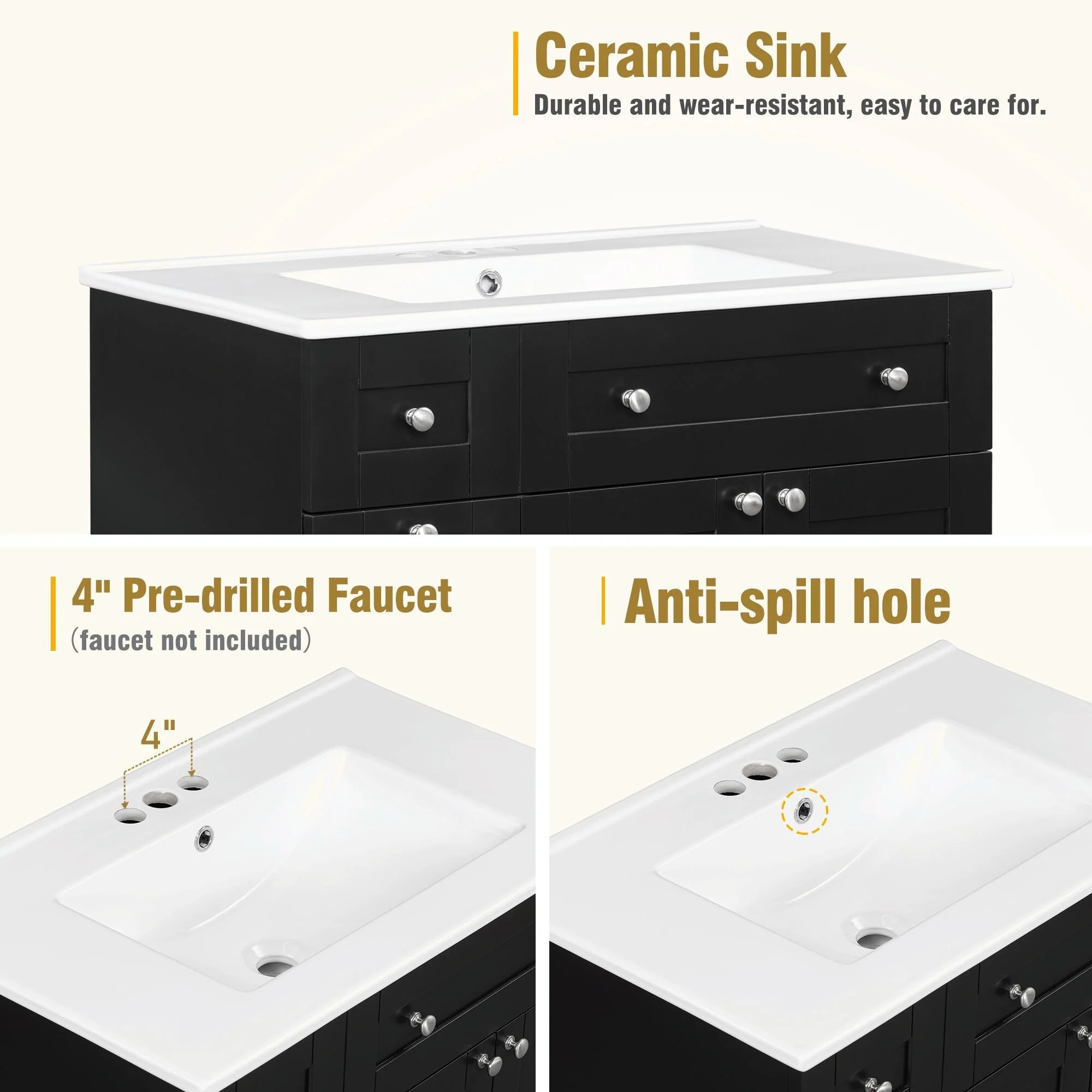 30-Inch Bathroom Vanity with Ceramic Sink Combo