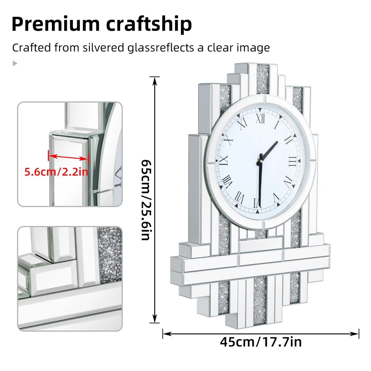 Glass Wall Clock Beveled with Diamond Crystal - 26