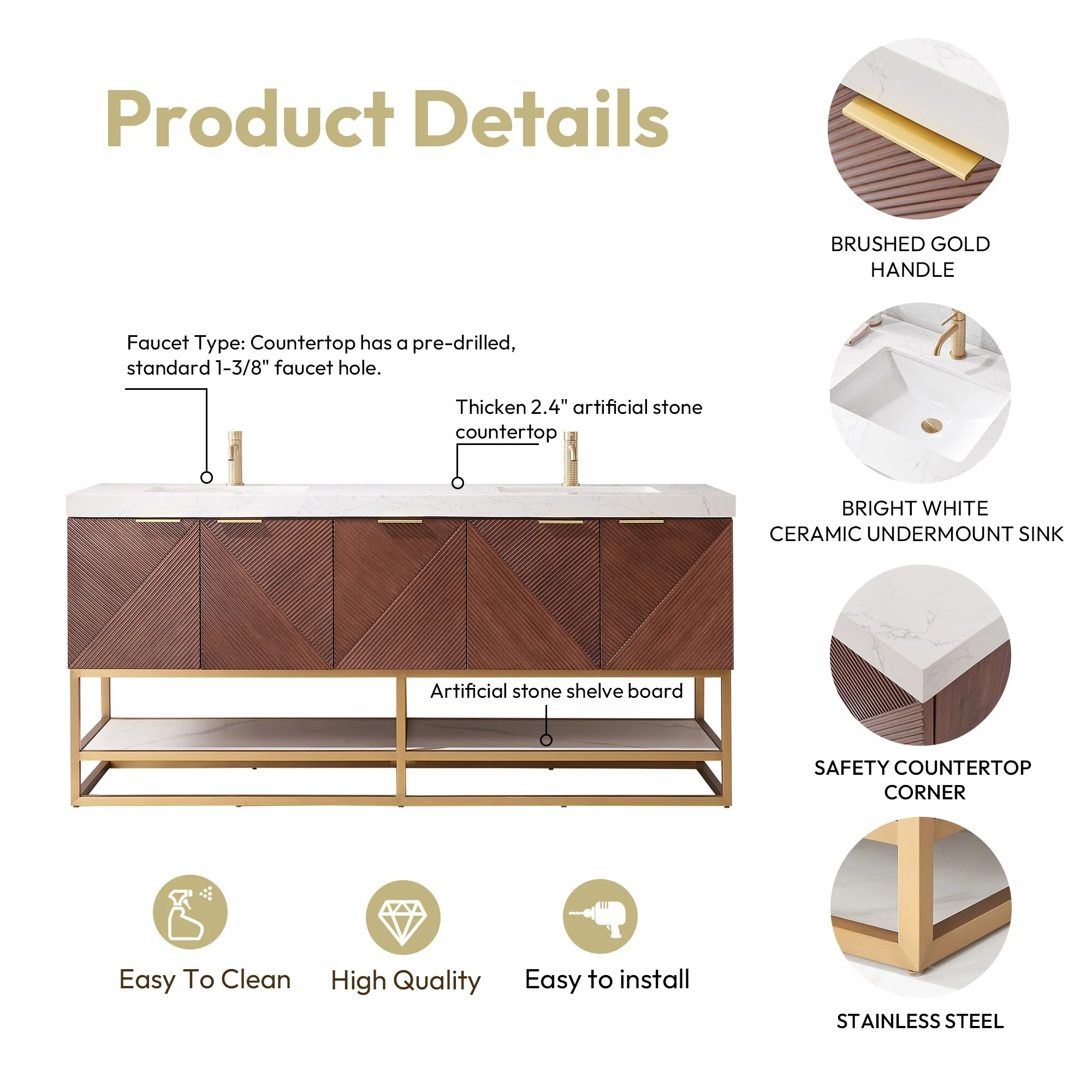 Mahon Double Bath Vanity with Composite Stone Top without Mirror