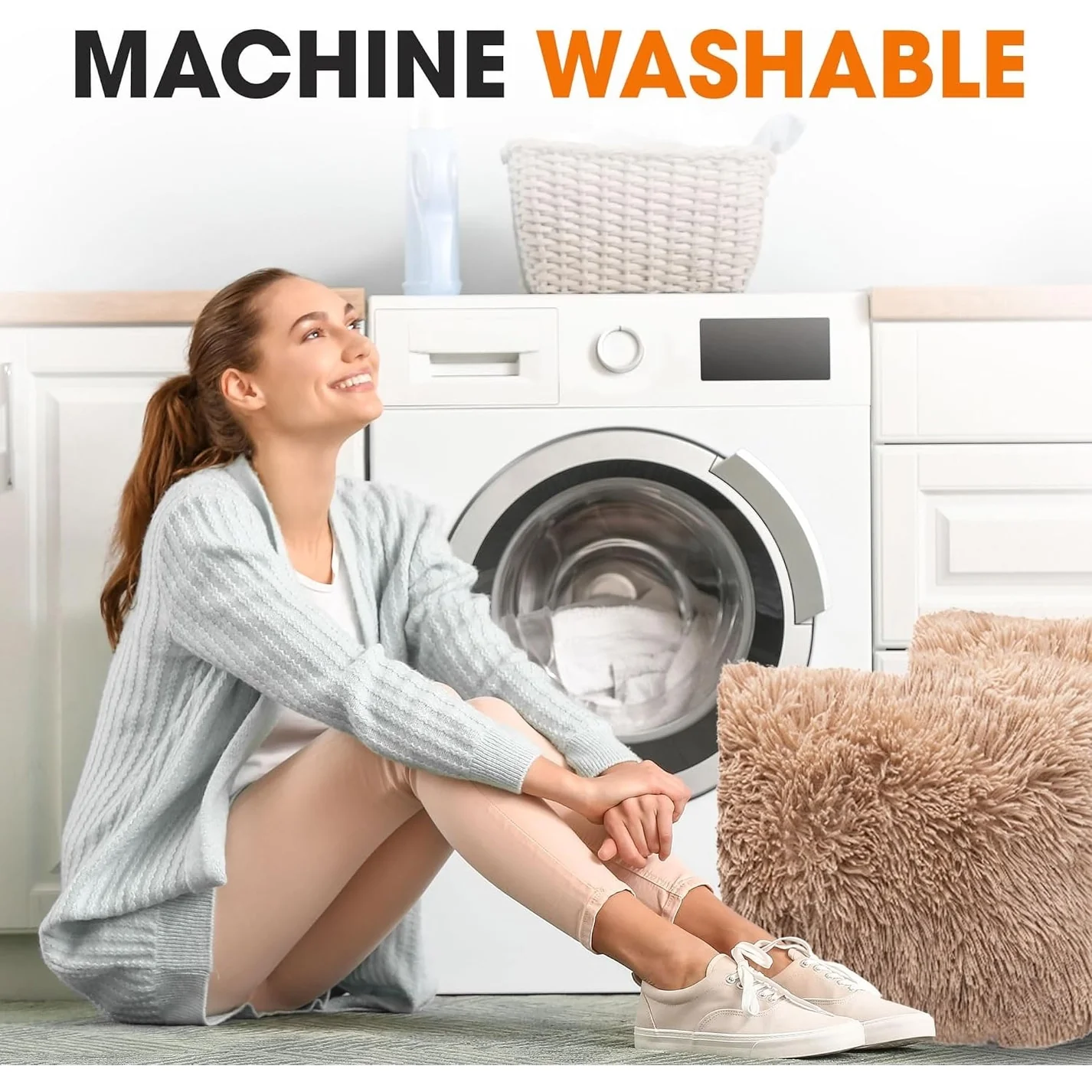 Cheer Collection Shaggy Long Hair Throw Pillows (Set of 2)