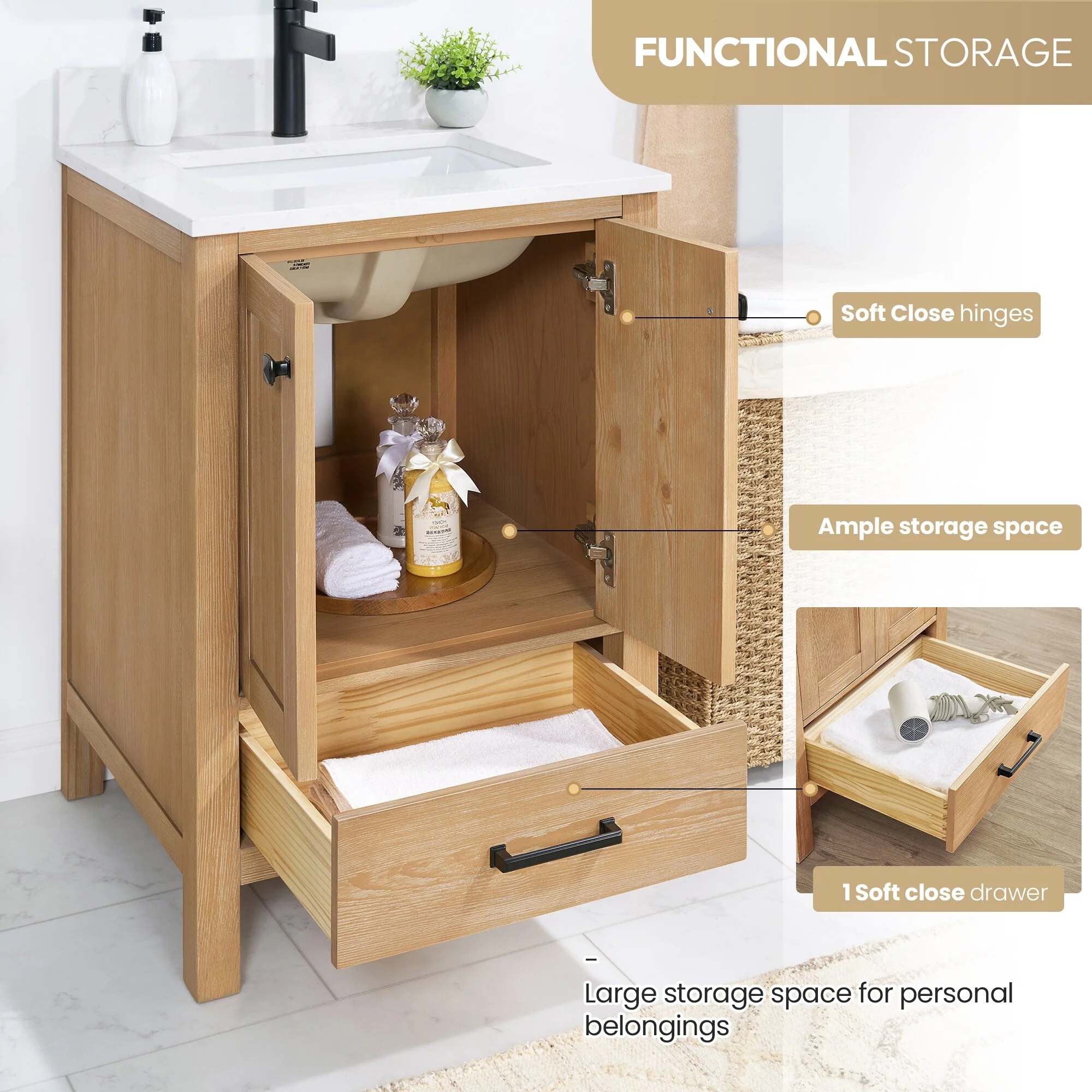 Shannon Bath Vanity with Composite Stone Countertop without Mirror