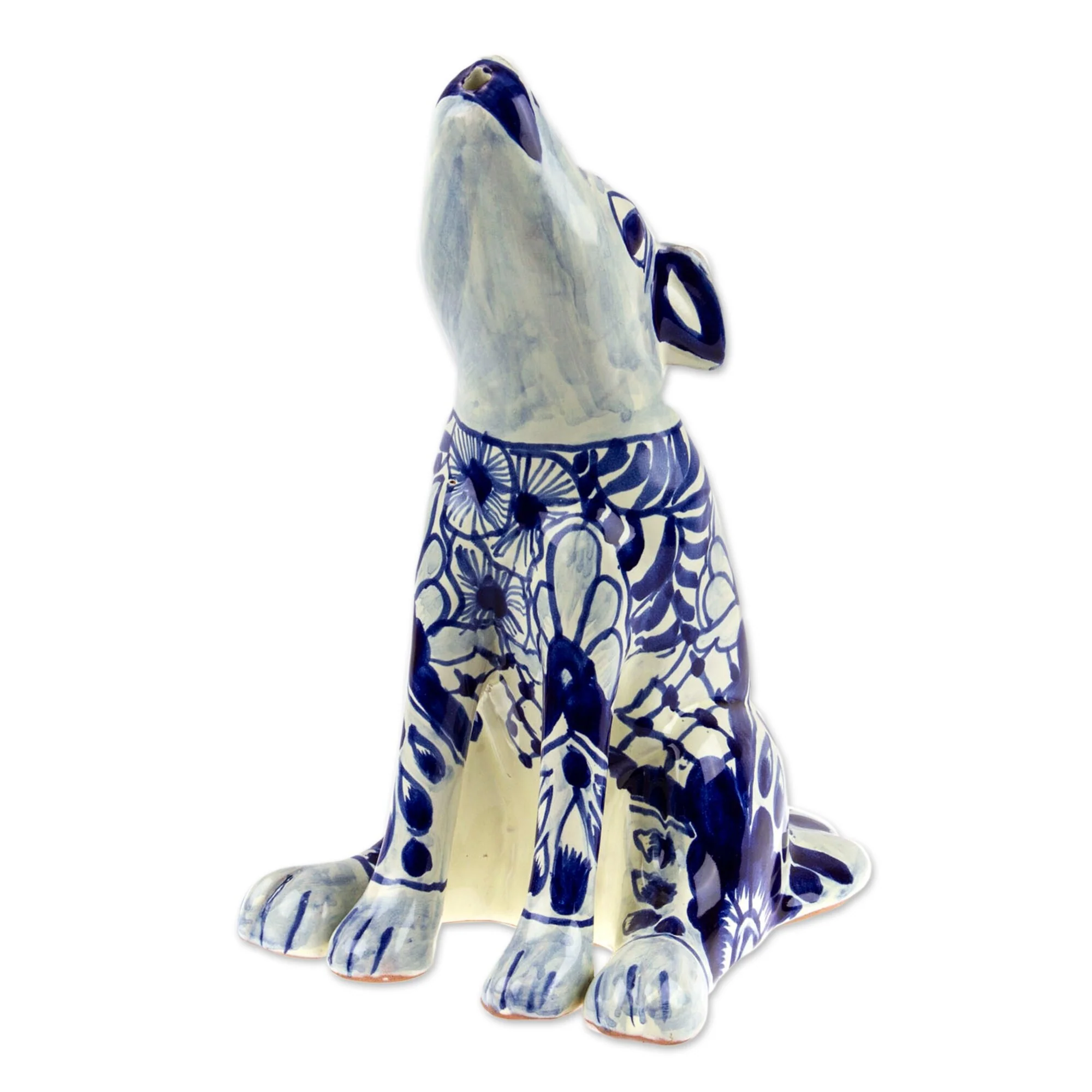 Novica Handmade Talavera Coyote Ceramic Sculpture