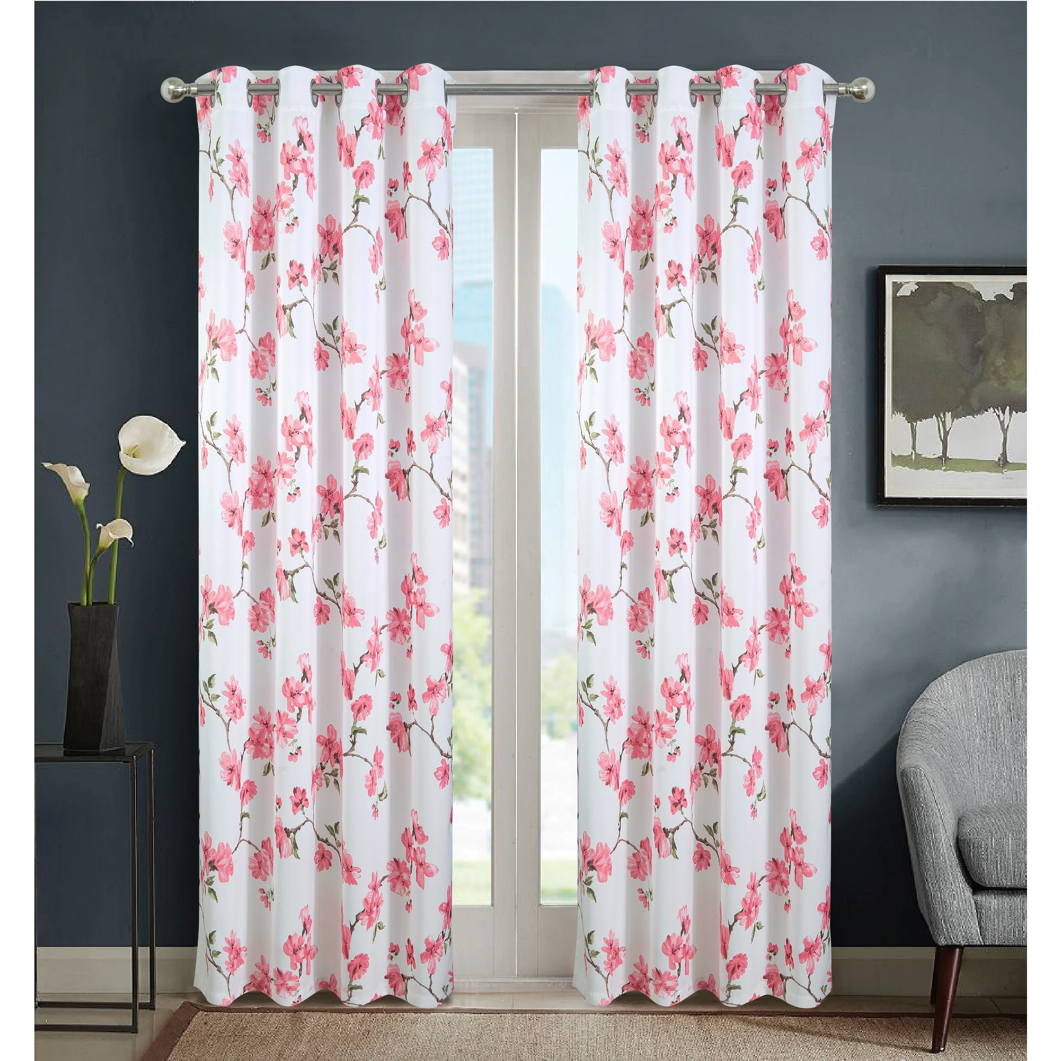 Lily Flowers Blackout Window Curtain 90 inch