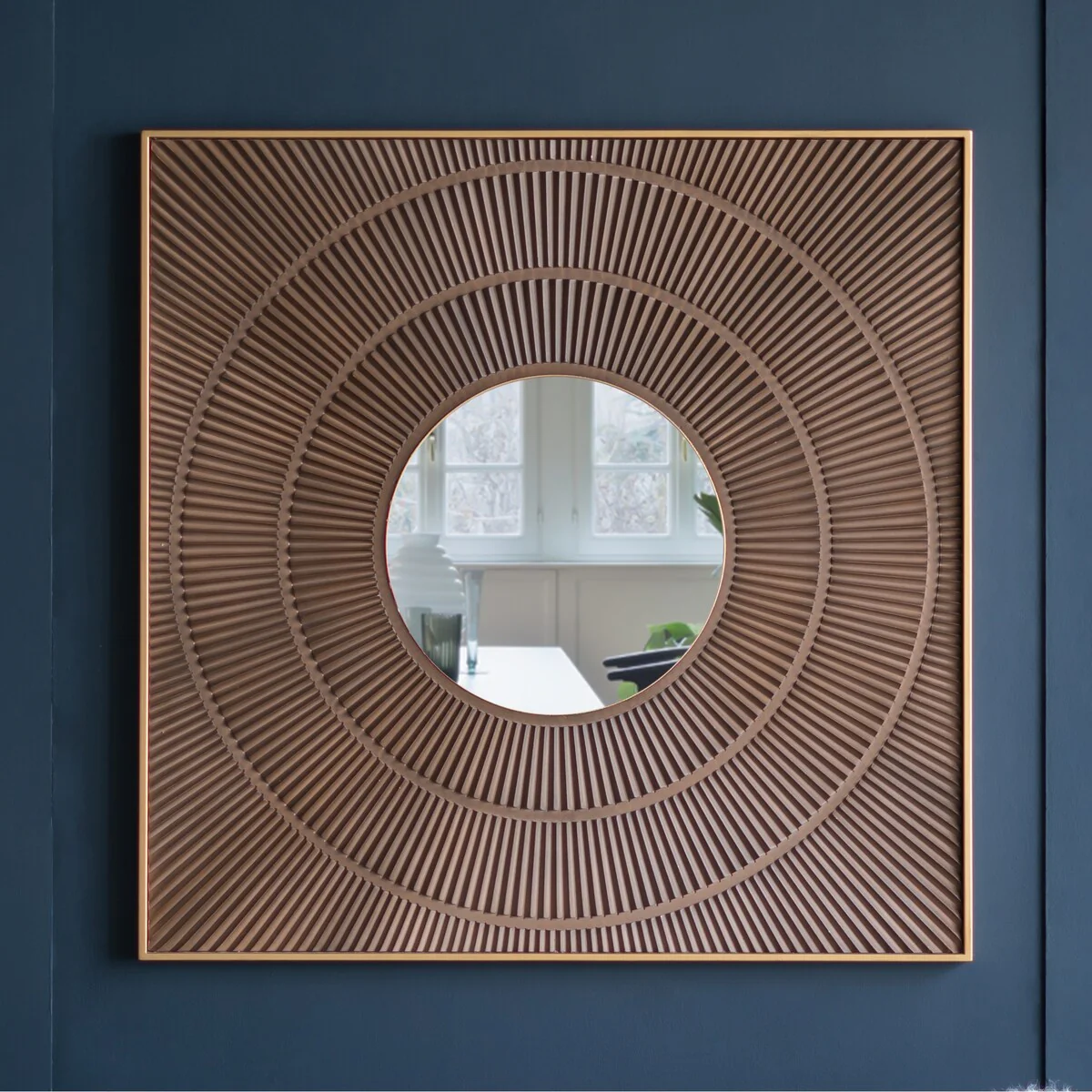 Square Carved Mirror with Pleated Design with Gold Iron Frame