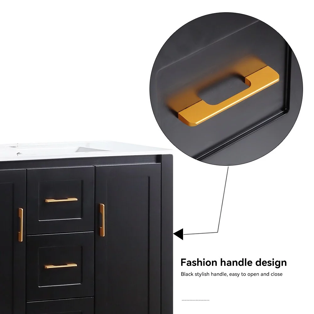 Bathroom Vanity with Single Sink, Wood Storage Cabinet with 2 Soft Closing Doors, Freestanding Vanity Cabinet with 3 Drawers