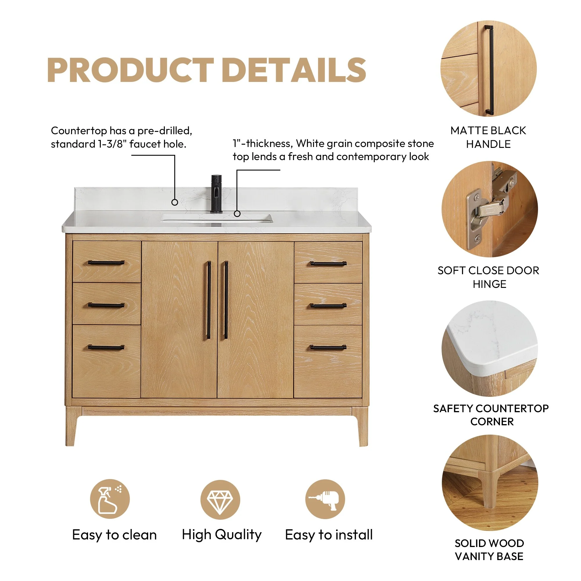 Gara Single Bath Vanity with Composite Stone Top and Mirror