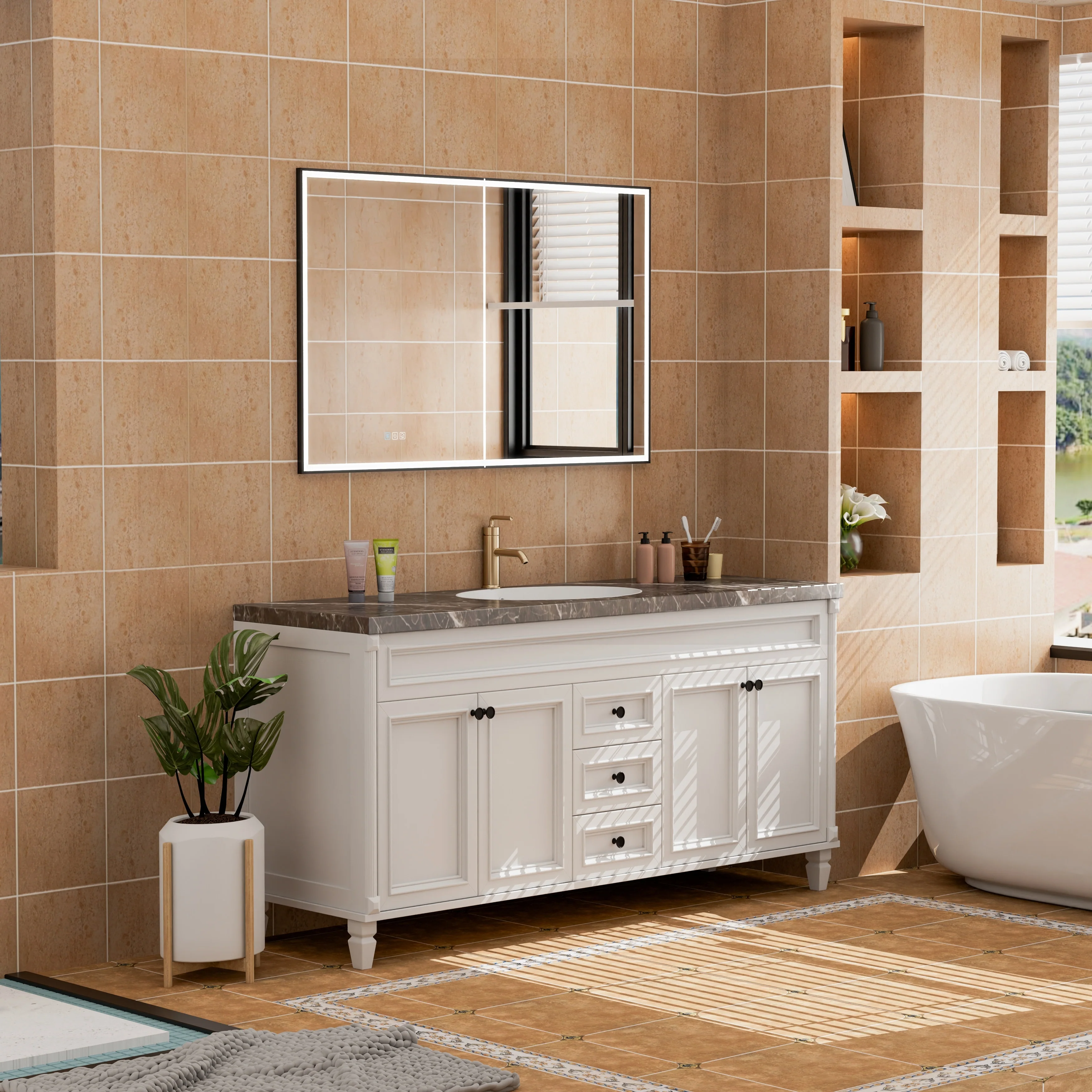 30'' H Recessed Or Surface Wall Mounted LED Mirror Cabinet With Mirror And Adjustable Shelves,Black Frame