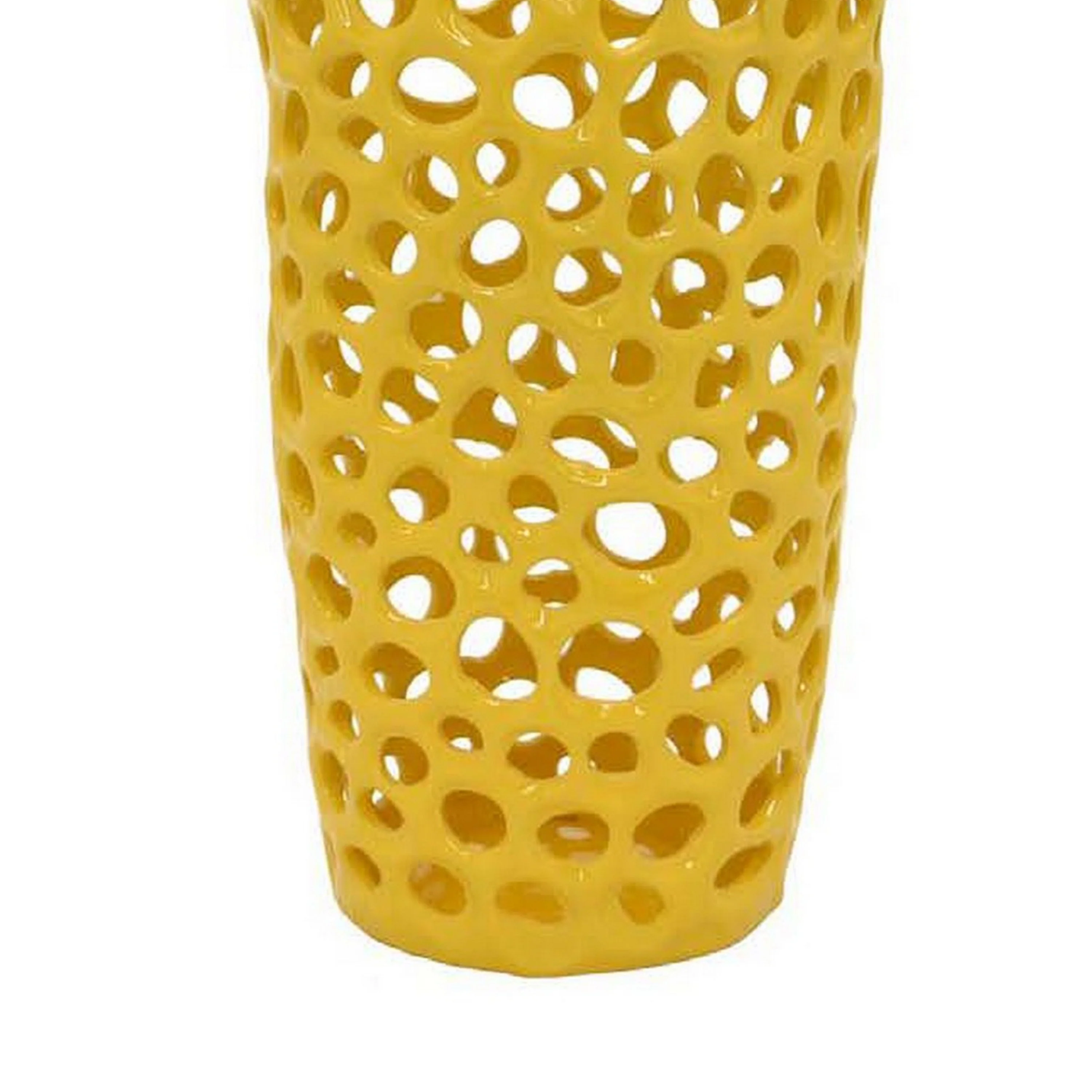 Kifa Flower Vase, Modern Cutout Textured Look, 20 Inch Yellow Ceramic