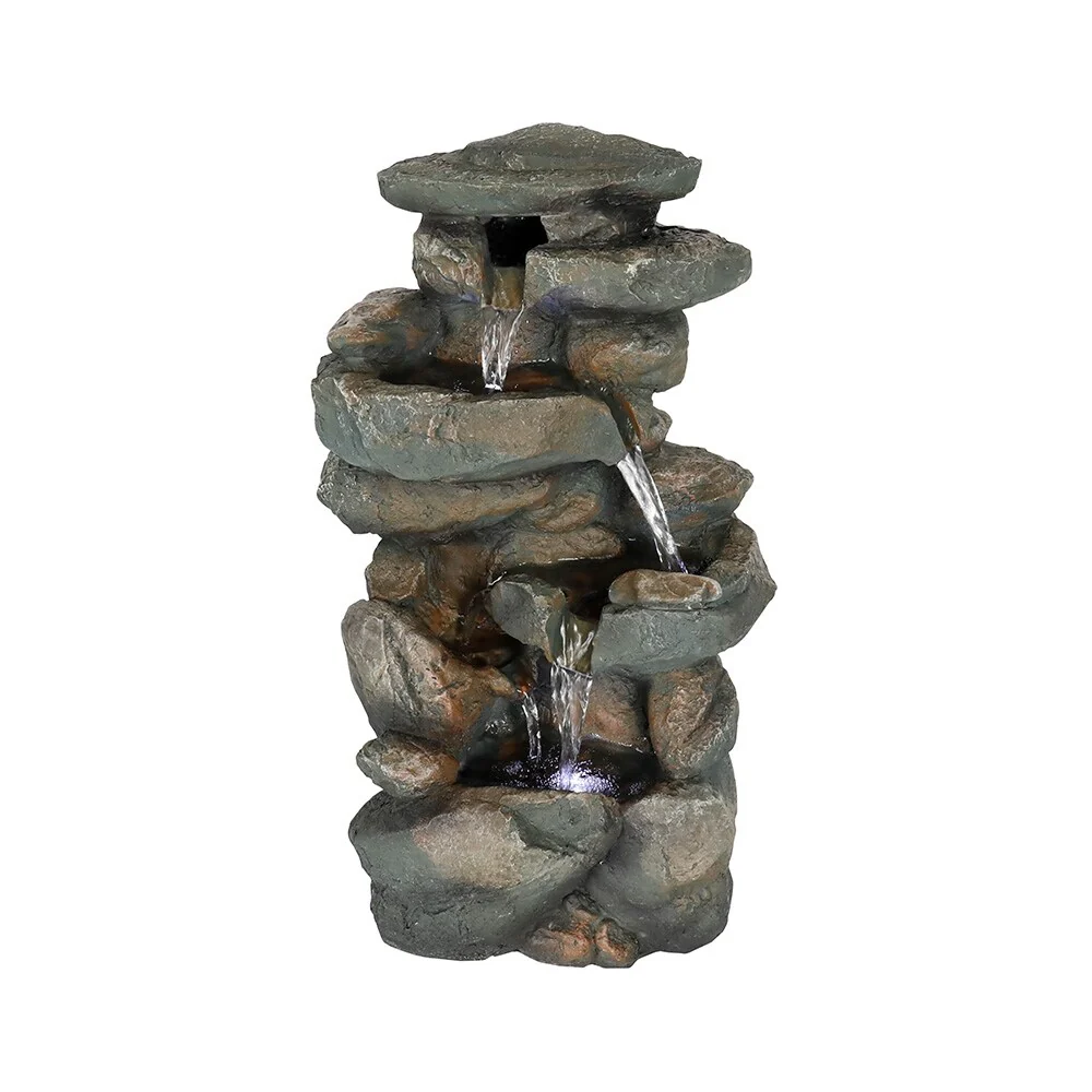 5-Tier Rock Falls Cascading Tabletop Water Fountain with LED Lights