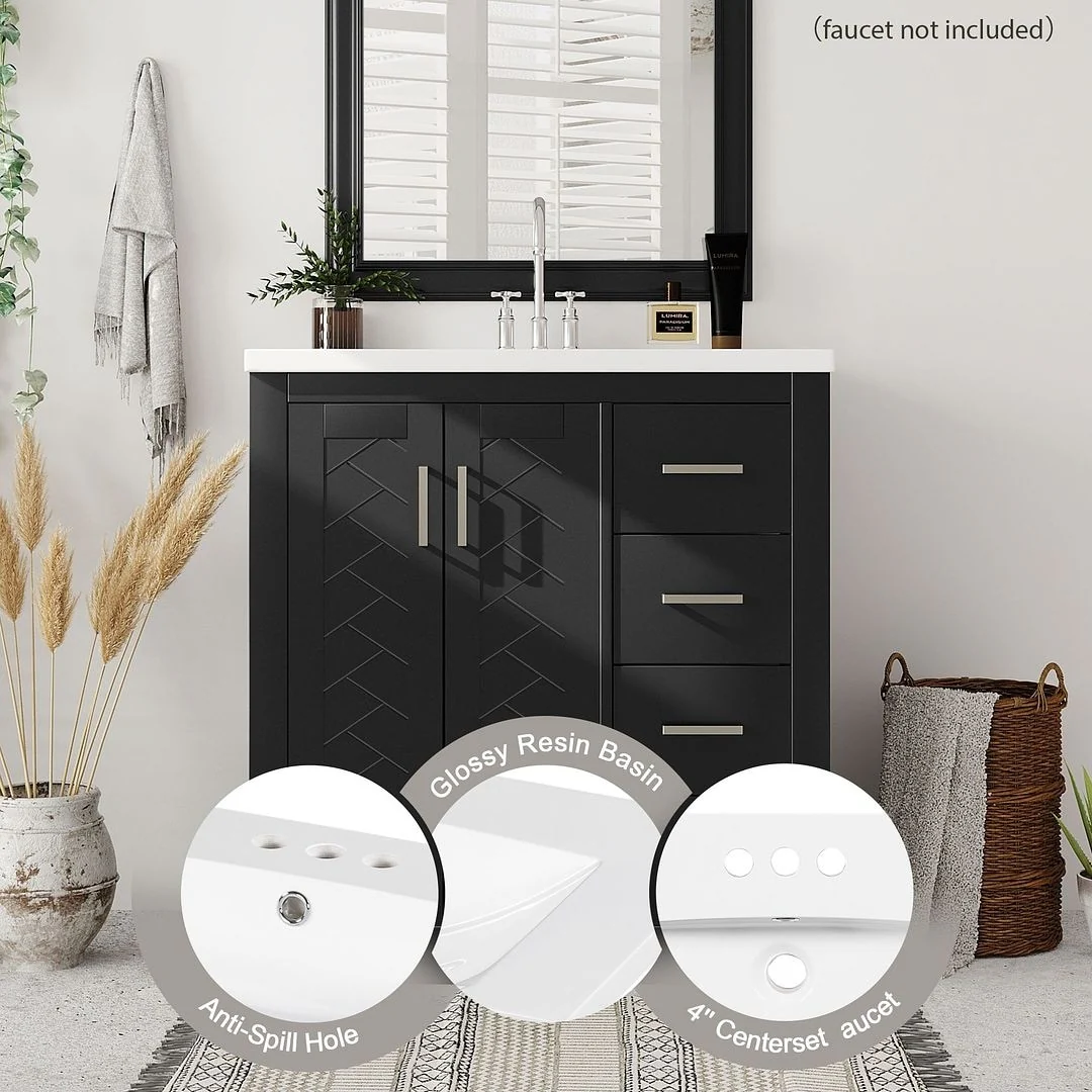 30'' Modern Freestanding Bathroom Vanity with Top Sink , Solid Wood Frame