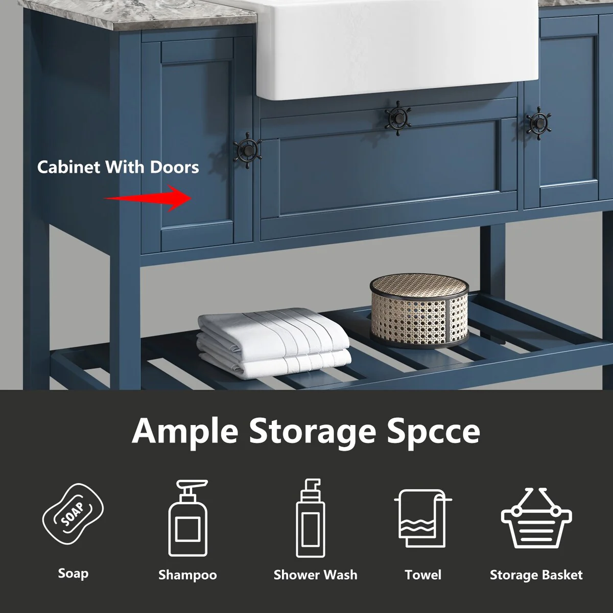 48 in.W x 20 in.D x 33.60 in.H Solid Wood Bathroom Vanities Without Tops