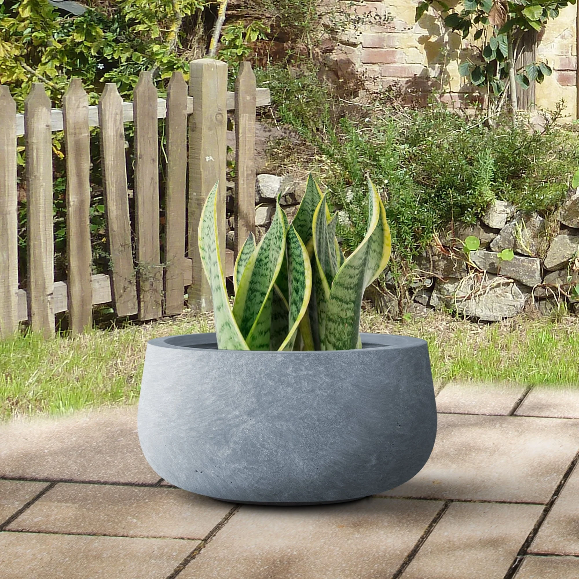 Durx-litecrete Lightweight Concrete Modern Low Bowl Cement Planter-Small - 11.8'x11.8'x5.9'