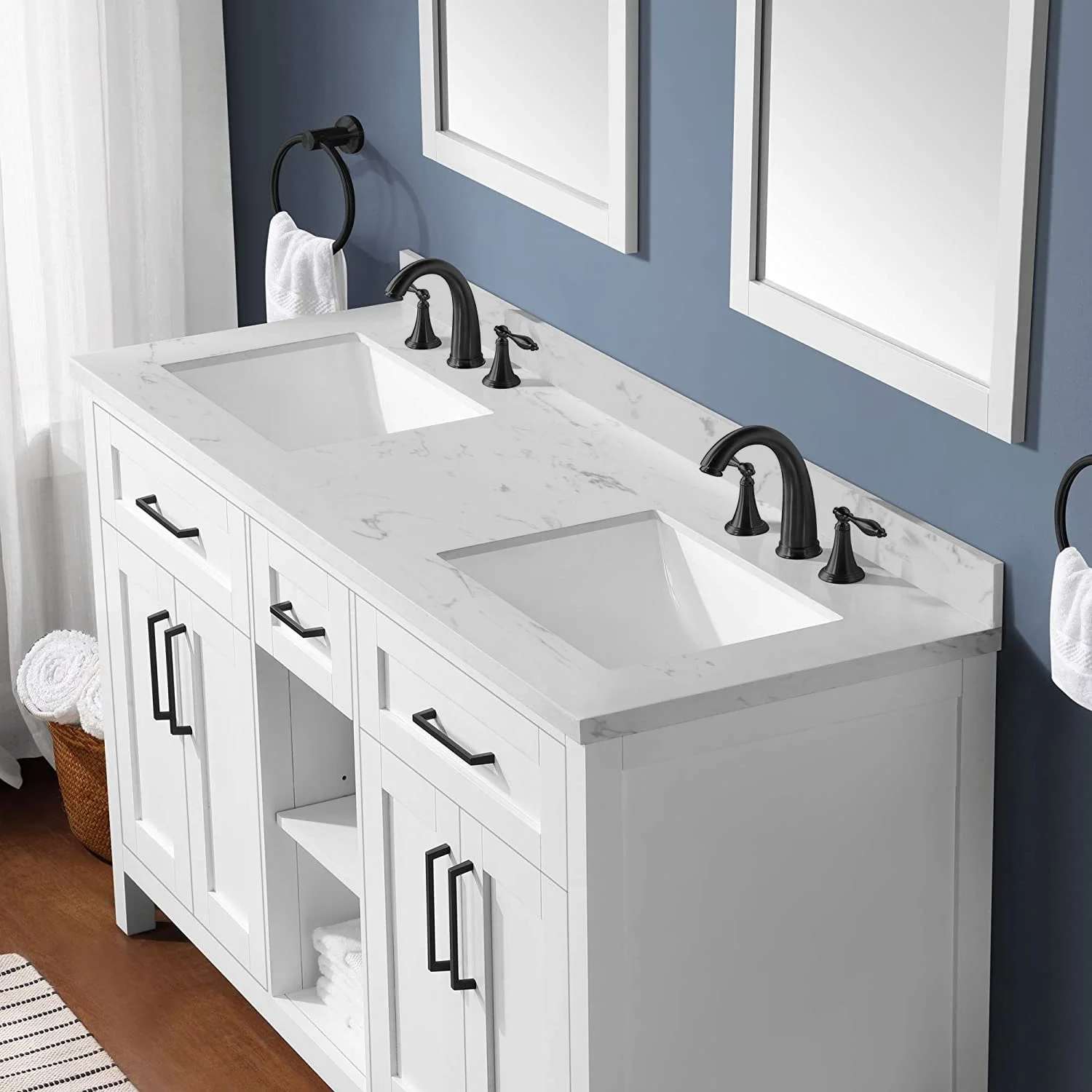 YASINU 60 Inch Engineered Marble Double Sinks Vanity Countertop