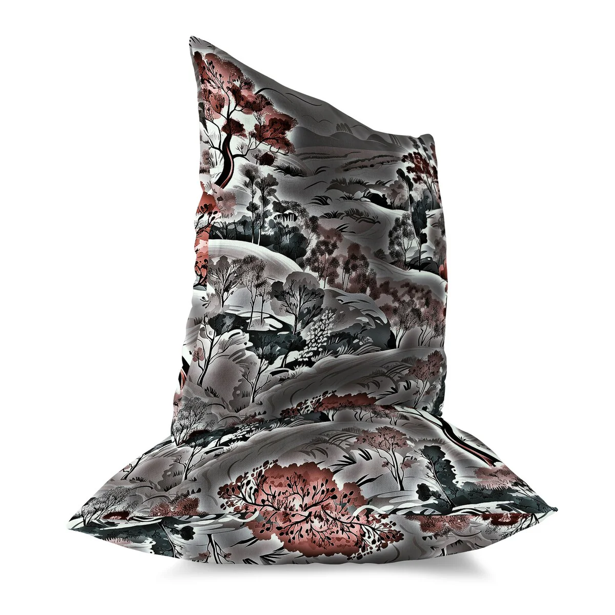 Grey And Red Leaf Magic Stories Indoor/Outdoor Throw Pillow Zipper